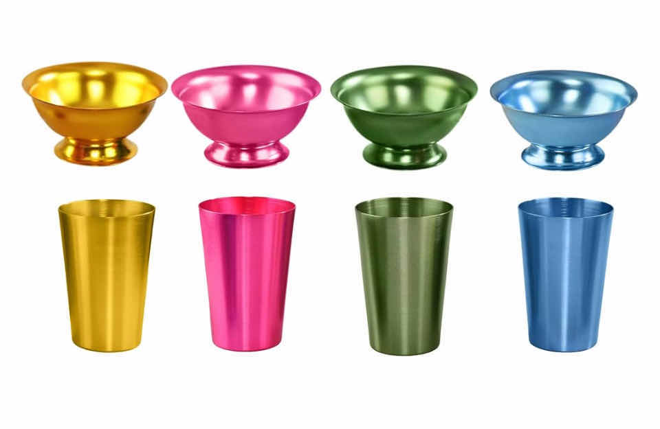 Photo 1 of NEW CASE HOME-X CLASSIC COLORED ALUMINIUM BOWLS & TUMBLERS SET OF 8 (12 SETS/CASE)