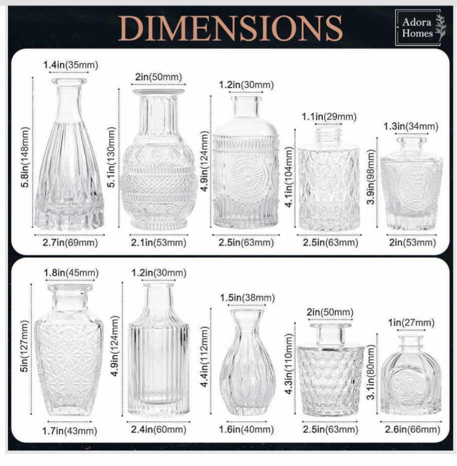 Photo 1 of NEW CASE OF ADORA HOMES VINTAGE RUSTIC STYLE CENTERPIECE SMALL BUD DECORATIVE VASES (4 SETS OF 10)
