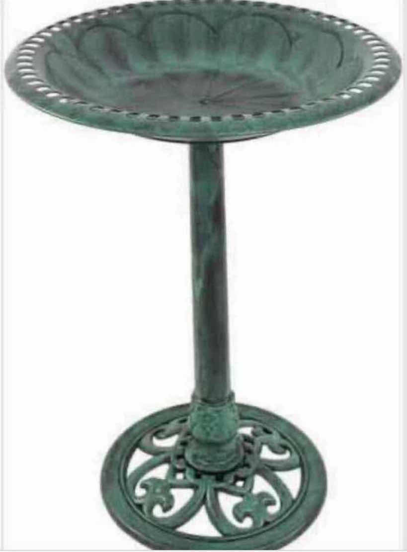 Photo 1 of  NEW 2-PACK HOME-X GREEN POLY RESIN GARDEN BIRD BATH W PEDESTAL 20.5” X H27.5”