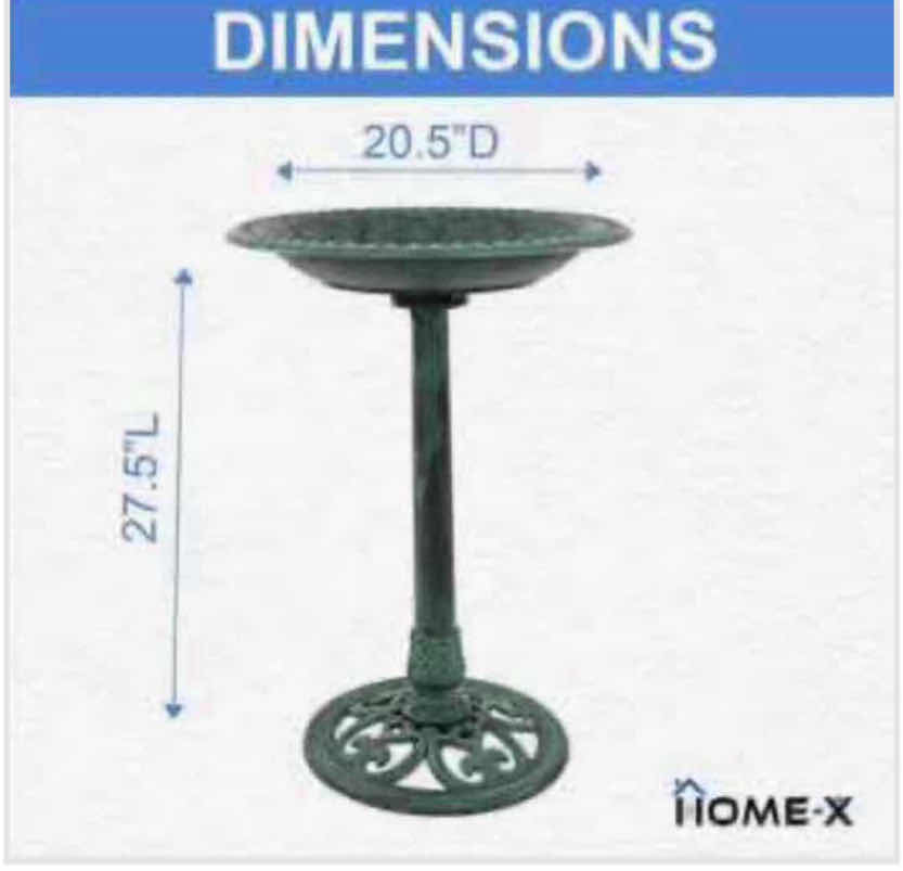 Photo 1 of  NEW 2-PACK HOME-X GREEN POLY RESIN GARDEN BIRD BATH W PEDESTAL 20.5” X H27.5”