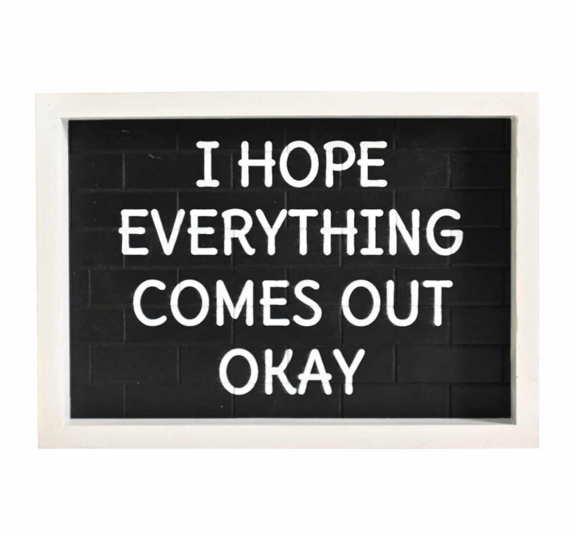 Photo 1 of NEW CASE OF HOME-X MODERN BATHROOM SIGN “I HOPE EVERYTHING COMES OUT OKAY” BLACK/WHITE WOODEN FRAME 6.75” X 9.5” (24 PCS/CASE)
