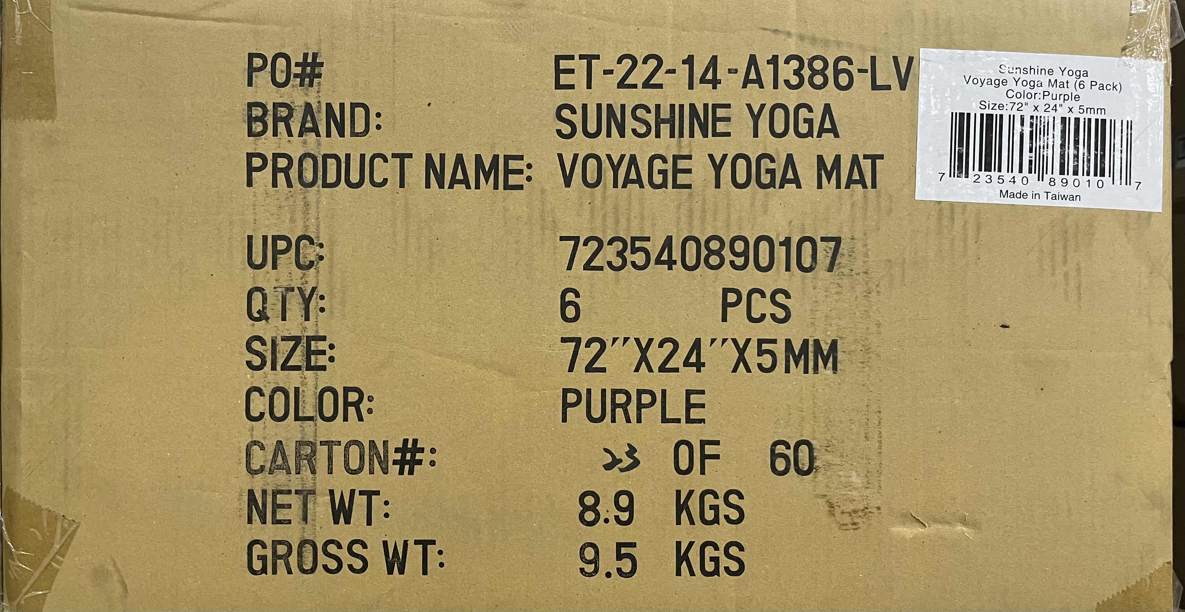Photo 1 of NEW CASE OF SUNSHINE YOGA PURPLE VOYAGE YOGA MATS 72” X 24” (10PCS PER CASE)