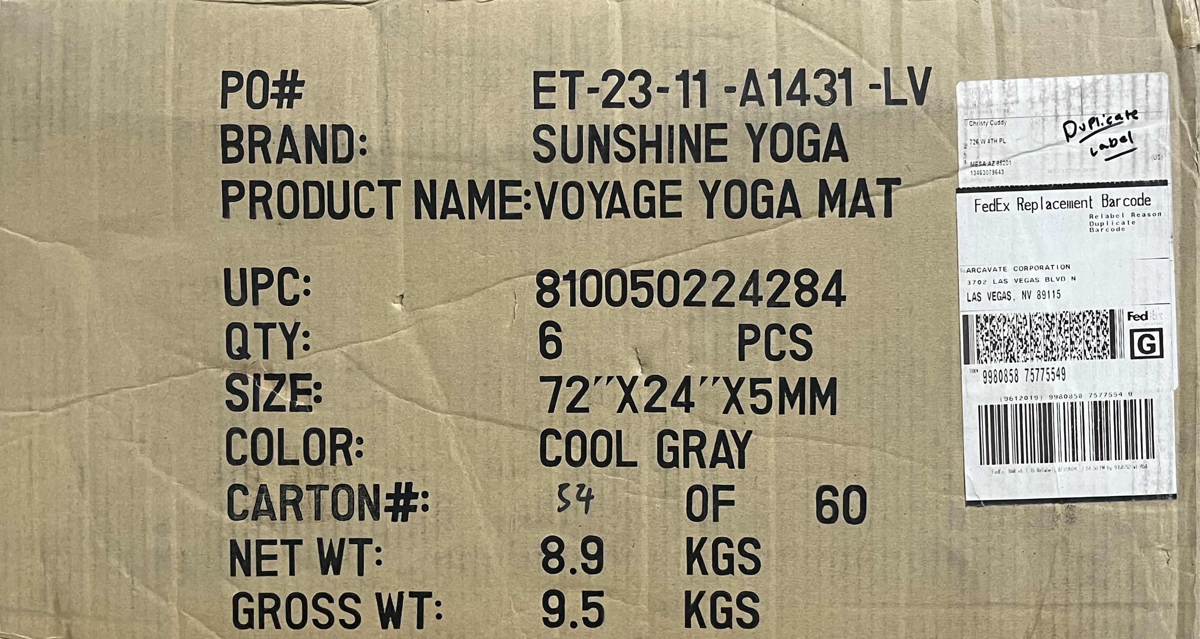 Photo 1 of NEW CASE OF SUNSHINE YOGA COOL GRAY VOYAGE YOGA MATS 72” X 24” (10PCS PER CASE)