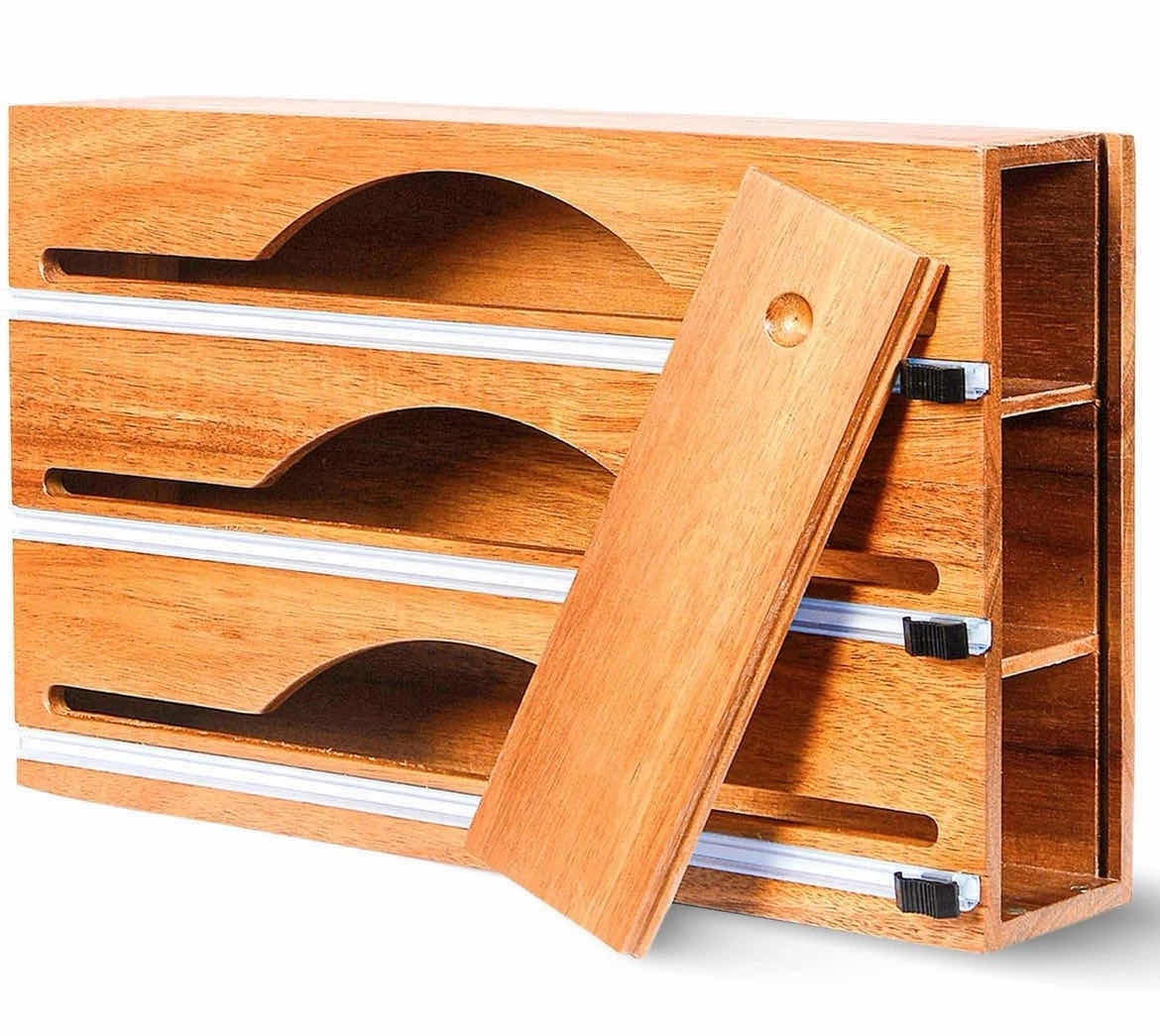 Photo 1 of NEW CASE OF KITSPAC ACACIA WOOD 3 ROLL FOIL/PLASIC WRAP DISPENSER BOX (10PCS PER CASE)