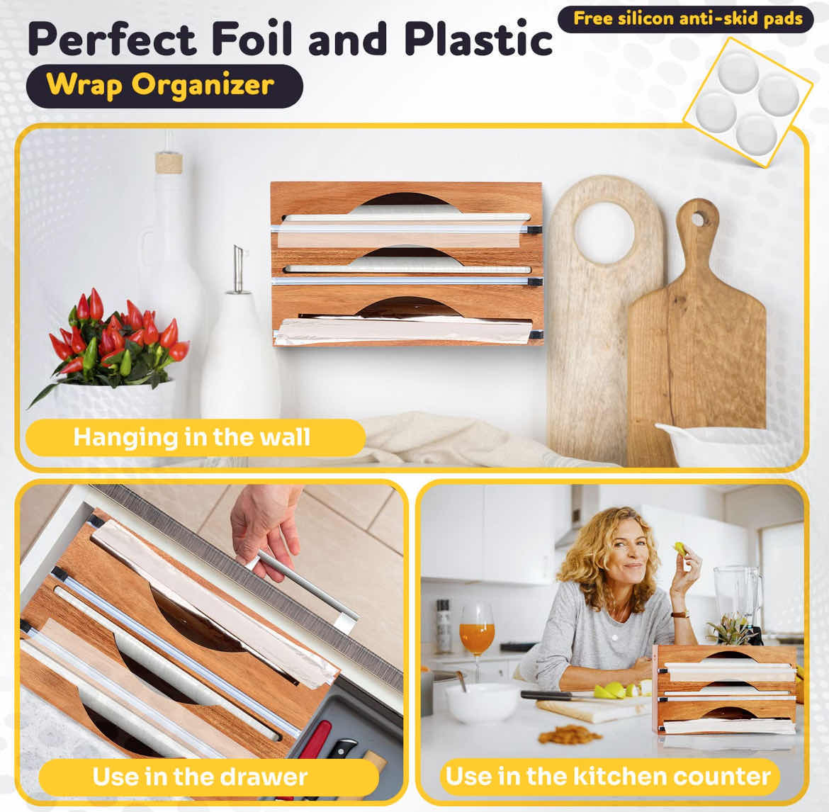 Photo 1 of NEW CASE OF KITSPAC ACACIA WOOD 3 ROLL FOIL/PLASIC WRAP DISPENSER BOX (10PCS PER CASE)