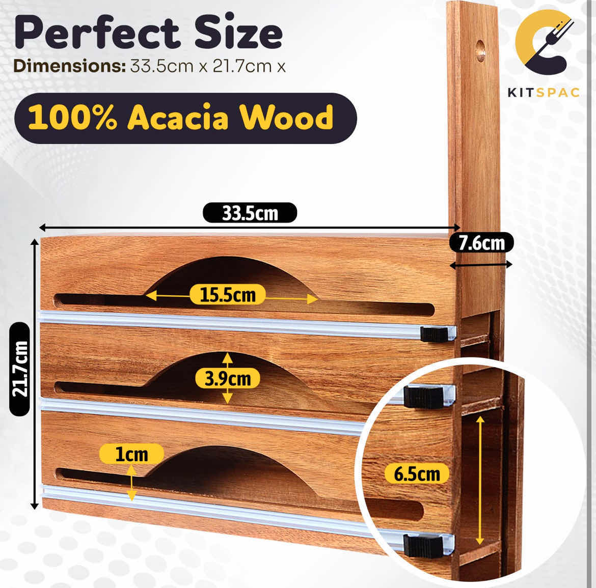 Photo 1 of NEW CASE OF KITSPAC ACACIA WOOD 3 ROLL FOIL/PLASIC WRAP DISPENSER BOX (10PCS PER CASE)