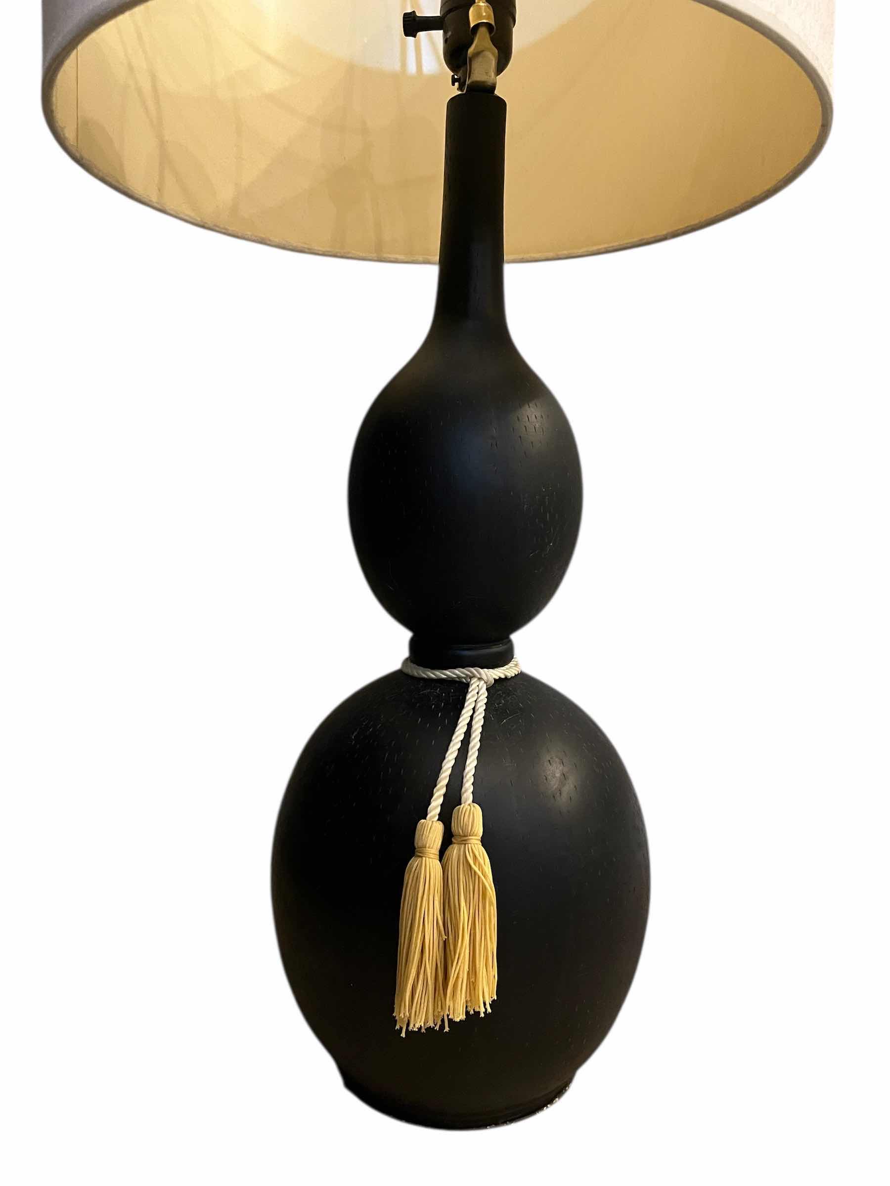 Photo 1 of MID-CENTURY MODERN BLACK RESIN DOUBLE OVAL CREAM SHADE TABLE LAMP 15” X 31”