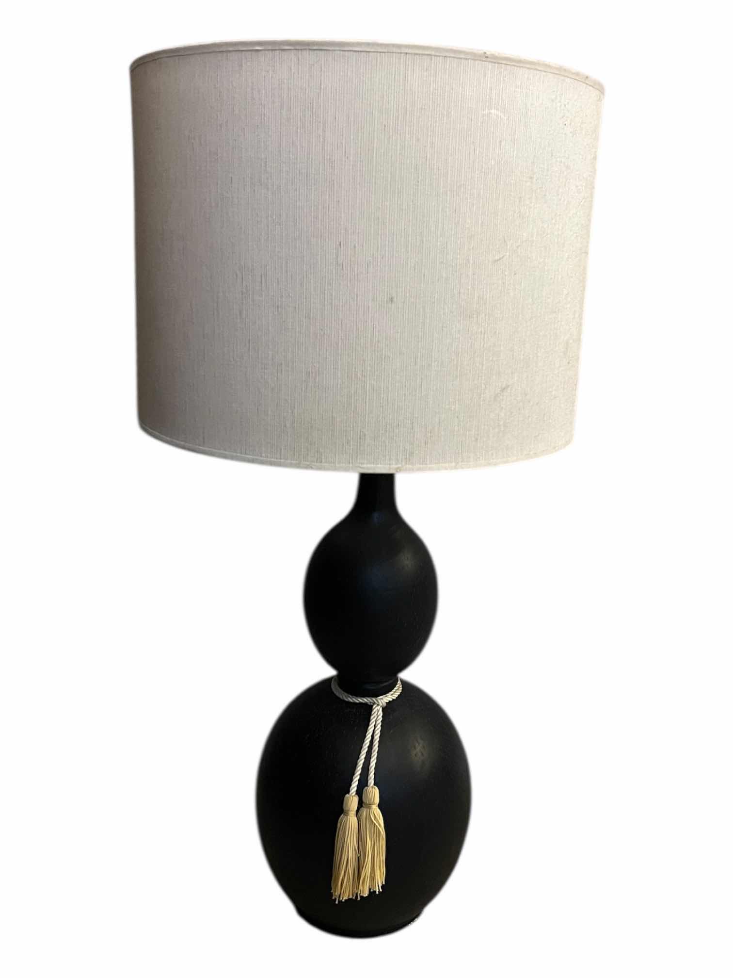 Photo 1 of MID-CENTURY MODERN BLACK RESIN DOUBLE OVAL CREAM SHADE TABLE LAMP 15” X 31”