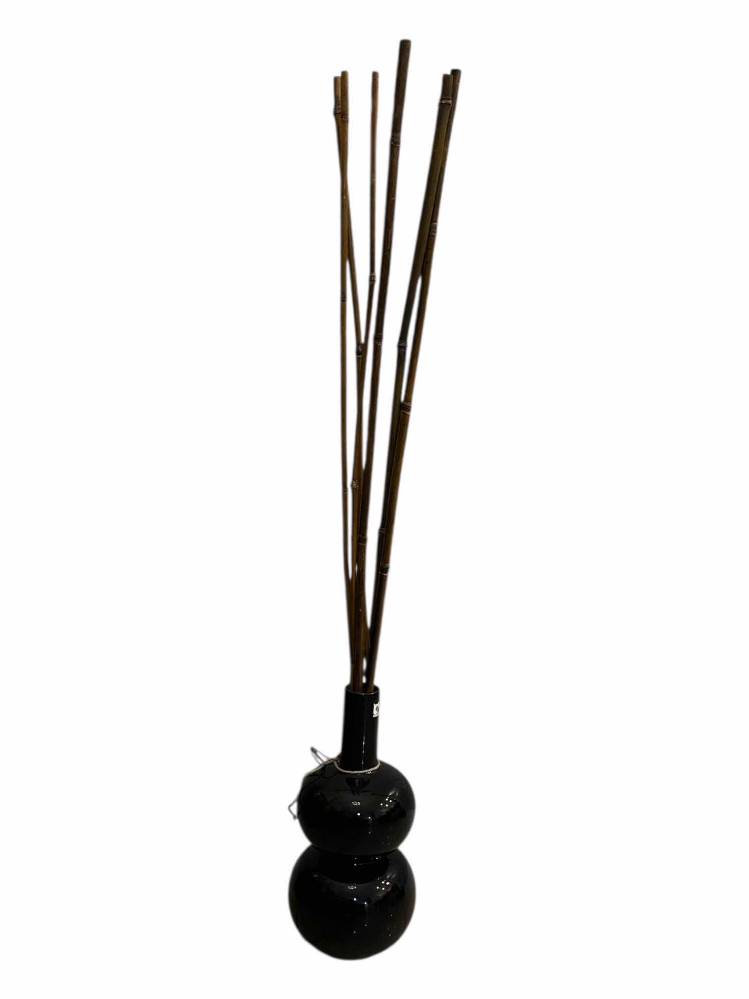 Photo 1 of DOUBLE BUBBLE 16” BLACK CERAMIC TABLE VASE W 47” BAMBOO DECOR