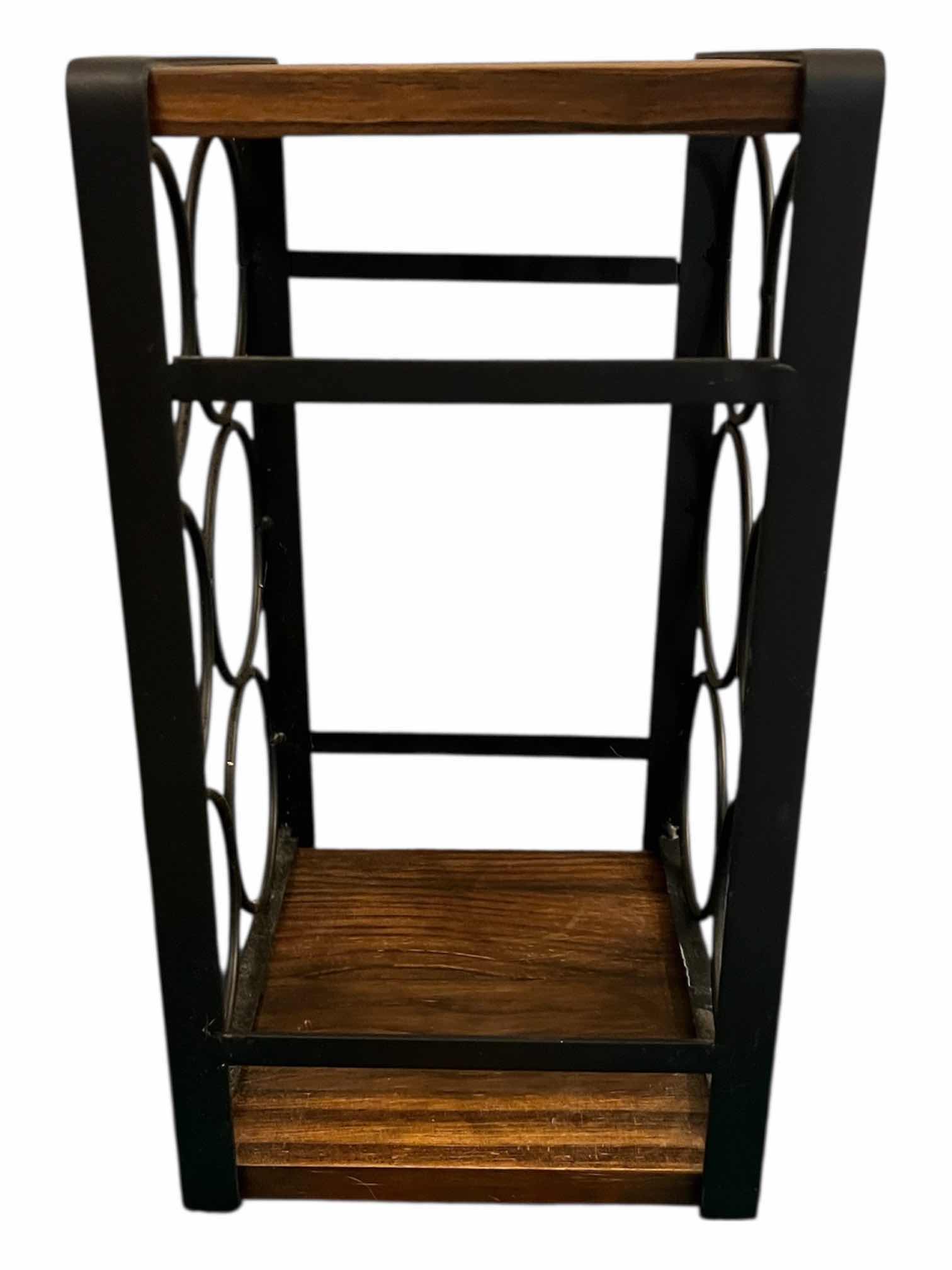 Photo 1 of NUMHEW RUSTIC BLACK METAL FRAME WOOD 6-BOTTLE TABLE TOP WINE RACK 88” X 7.25” H13.5"