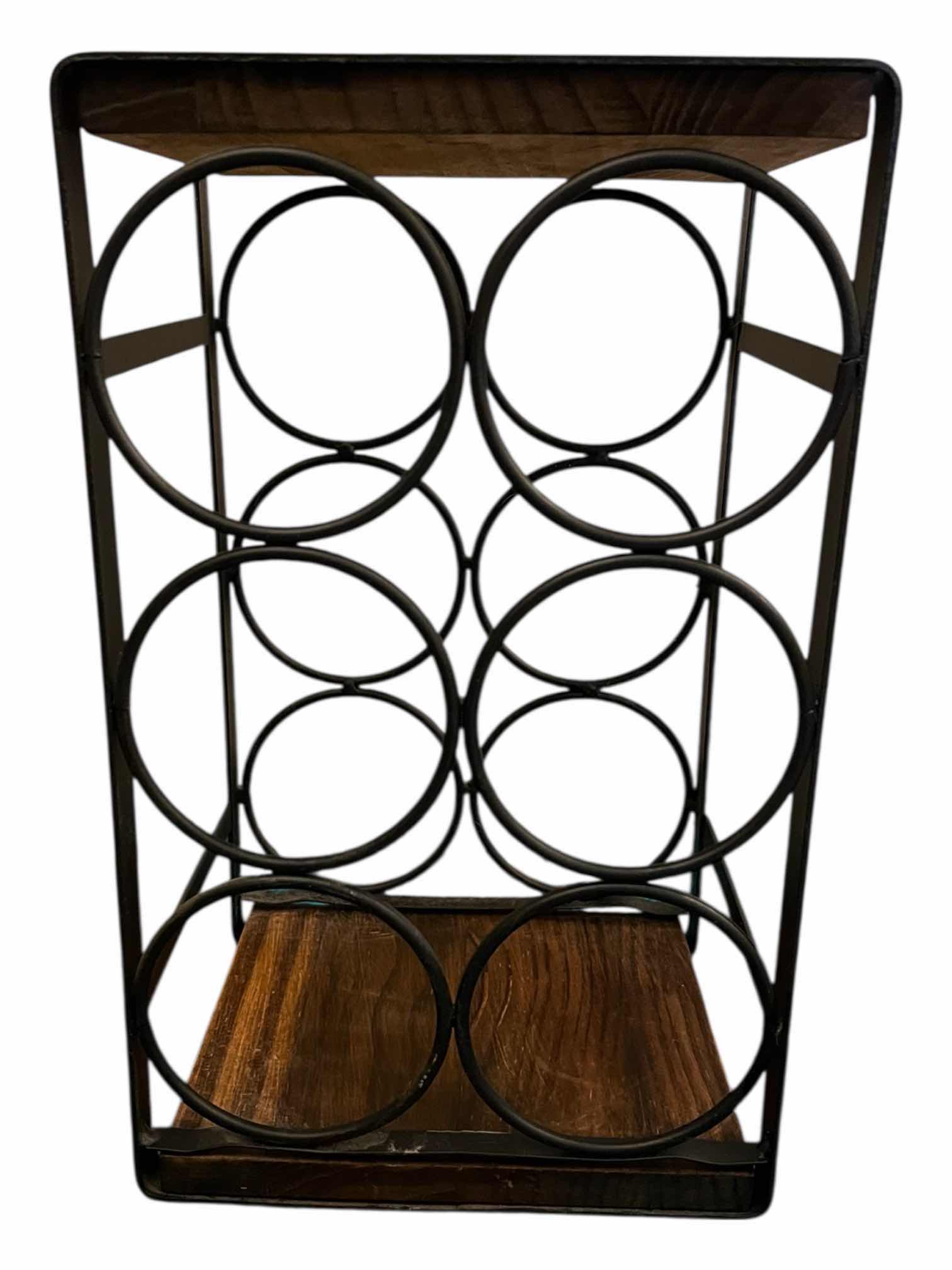Photo 1 of NUMHEW RUSTIC BLACK METAL FRAME WOOD 6-BOTTLE TABLE TOP WINE RACK 88” X 7.25” H13.5"