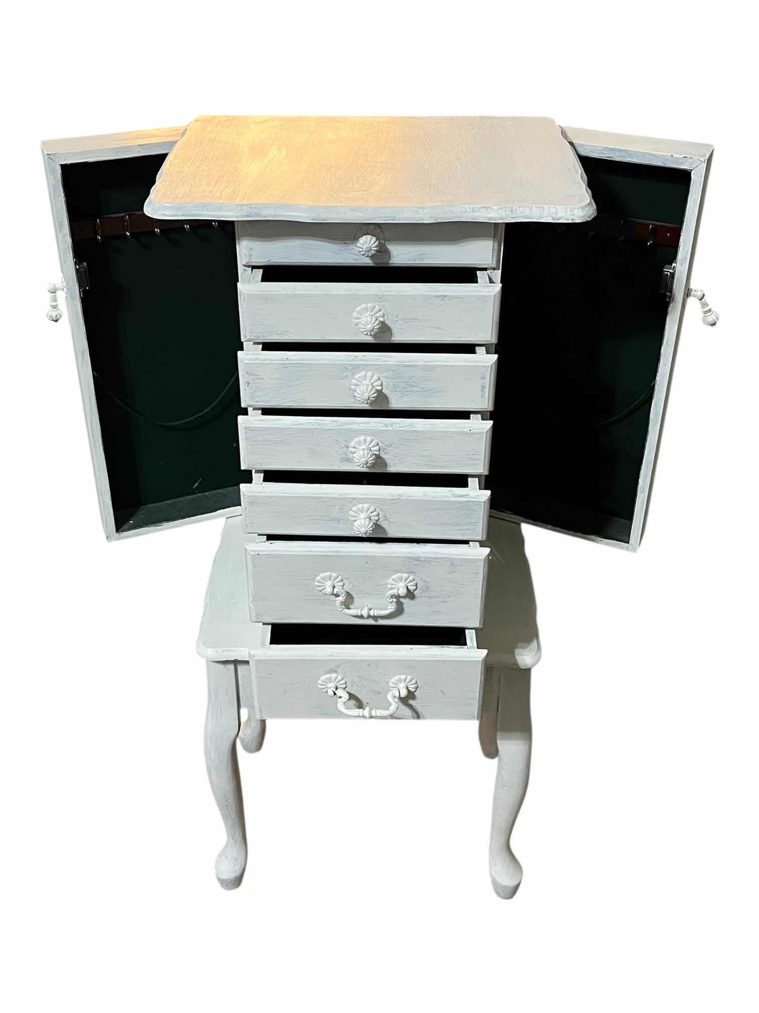 Photo 1 of FARMHOUSE STYLE WHITE DISTRESSED WOOD JEWELRY CHEST 16.5” X 12” H39”