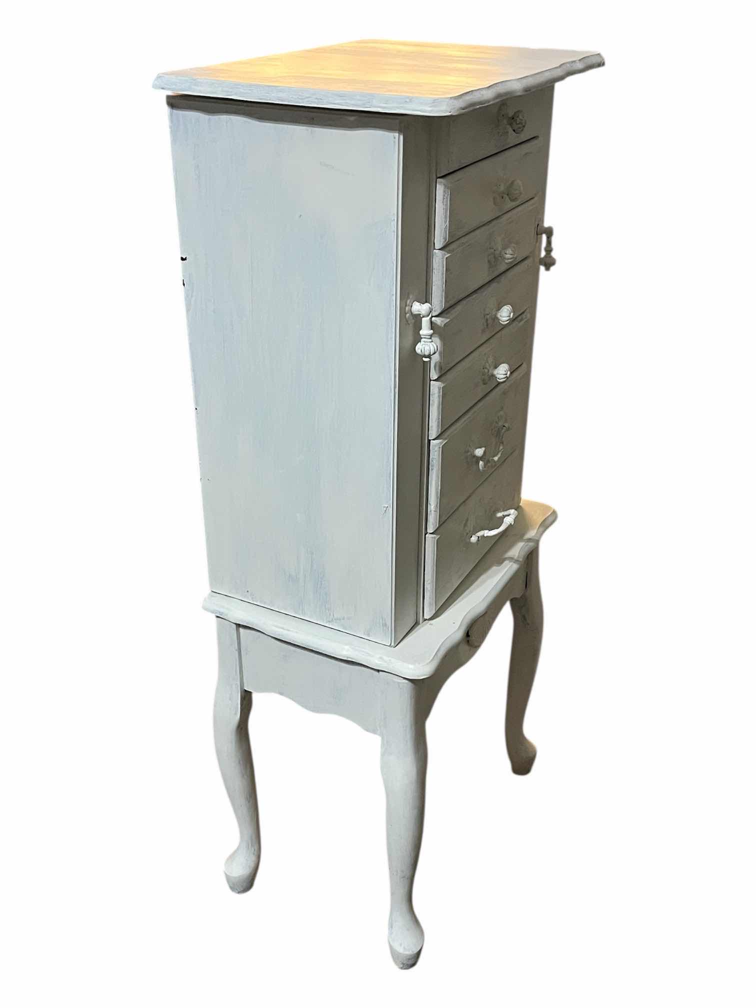 Photo 1 of FARMHOUSE STYLE WHITE DISTRESSED WOOD JEWELRY CHEST 16.5” X 12” H39”