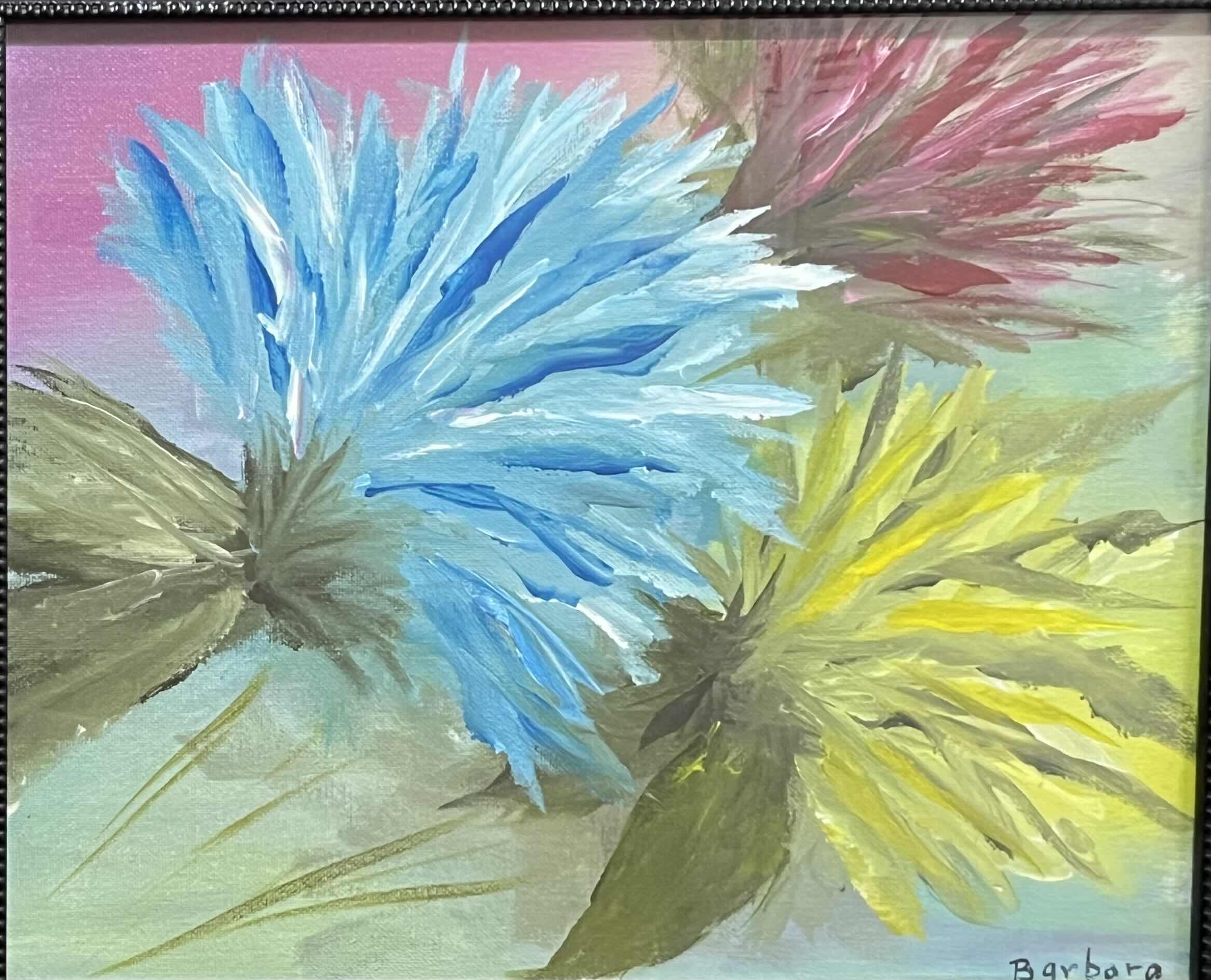 Photo 1 of FLORAL WATER PAINTING BY BARBARA FRAMED CANVAS ARTWORK 14” X 17”