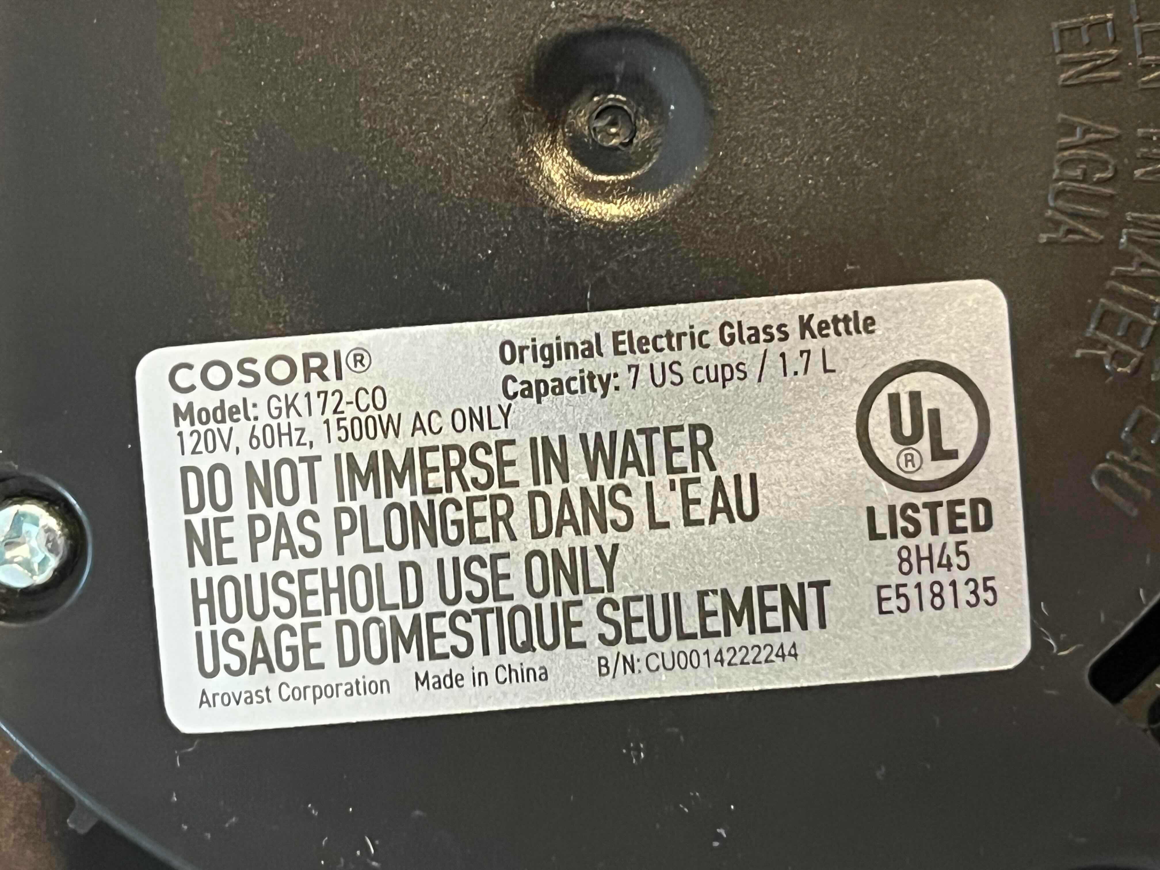 Photo 1 of CORSI ELECTRIC GLASS KETTLE