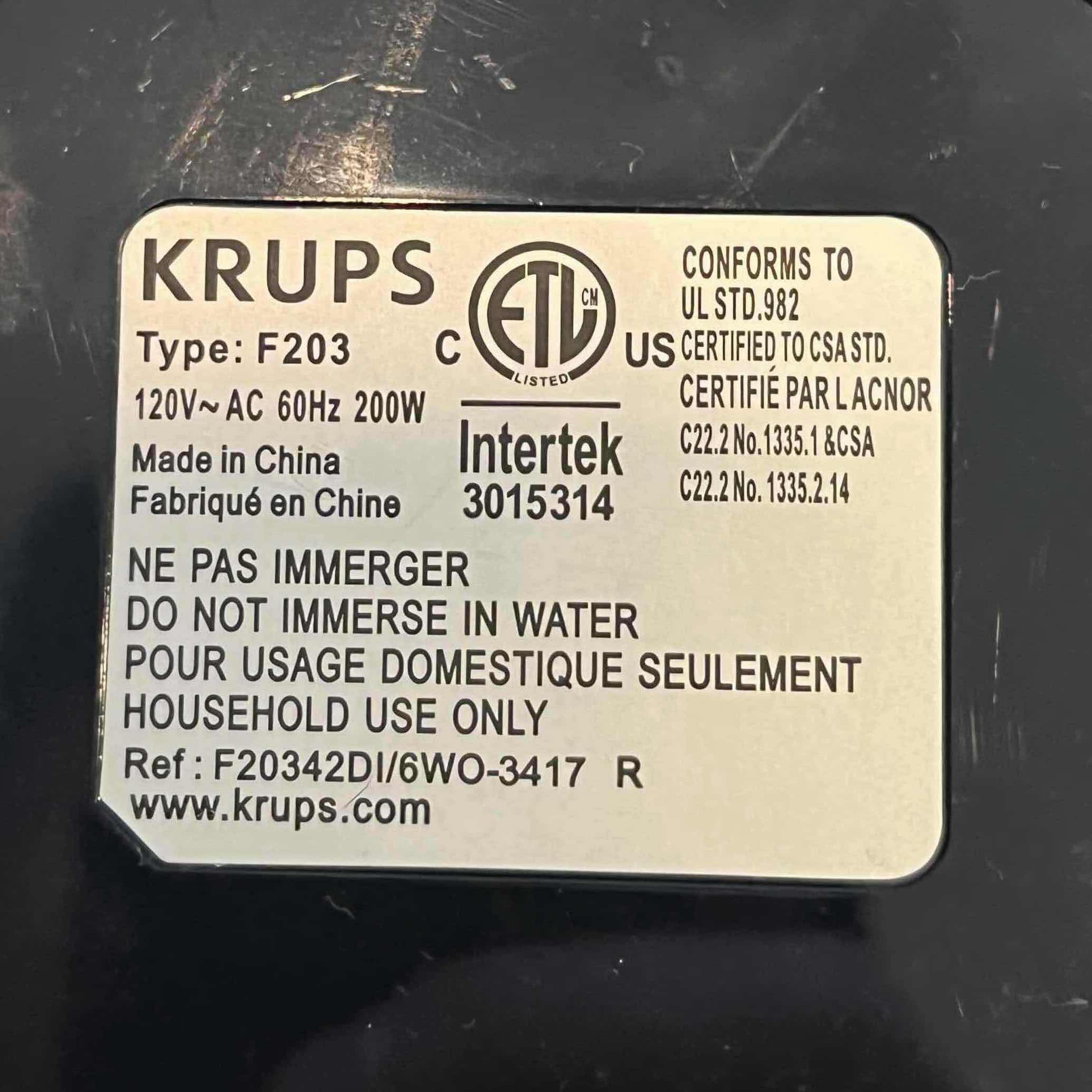 Photo 1 of KRUPS BLACK COFFEE GRINDER F203