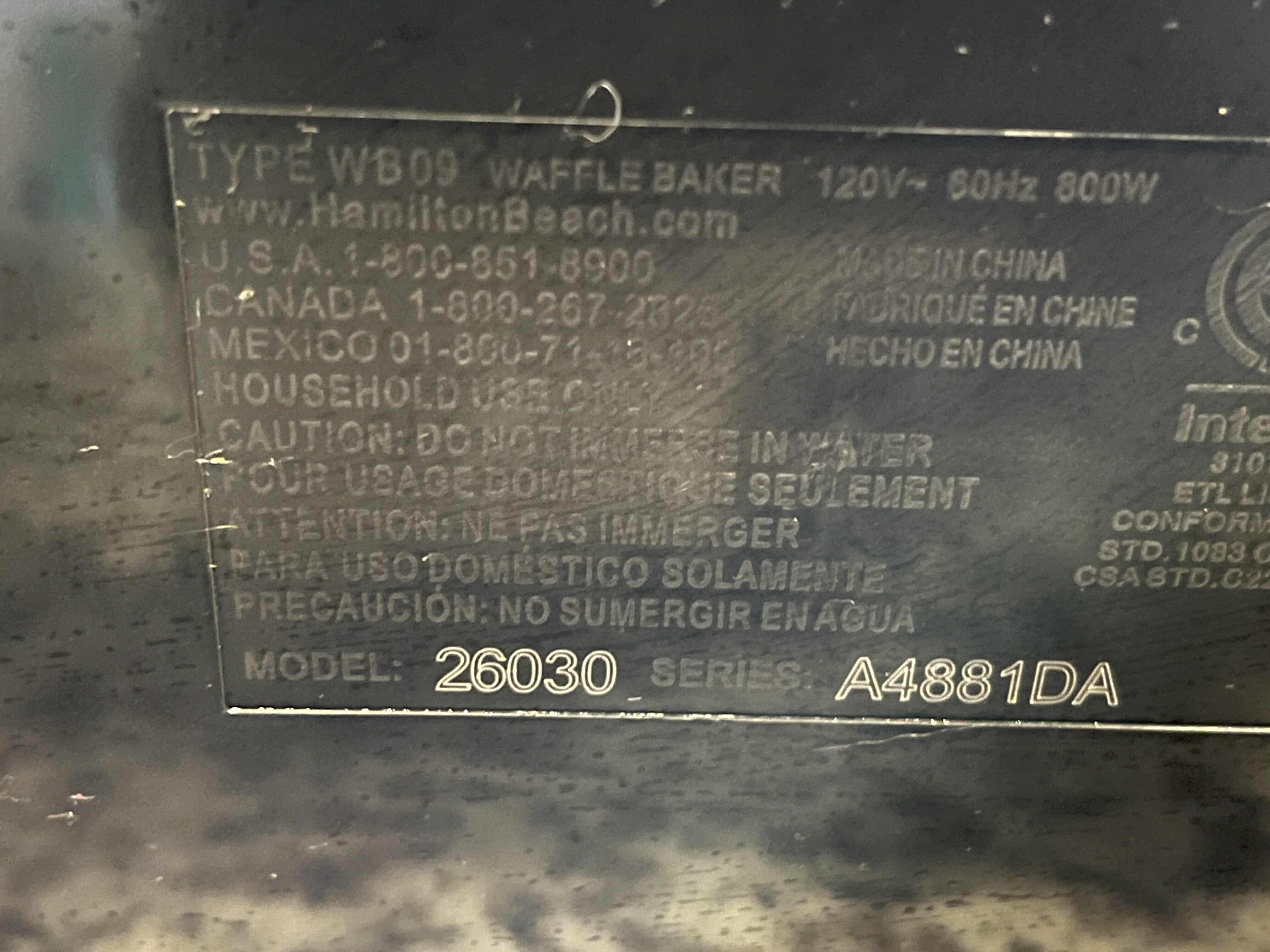 Photo 1 of HAMILTON BEACH STAINLESS STEEL SINGLE WAFFLE MAKER 26030