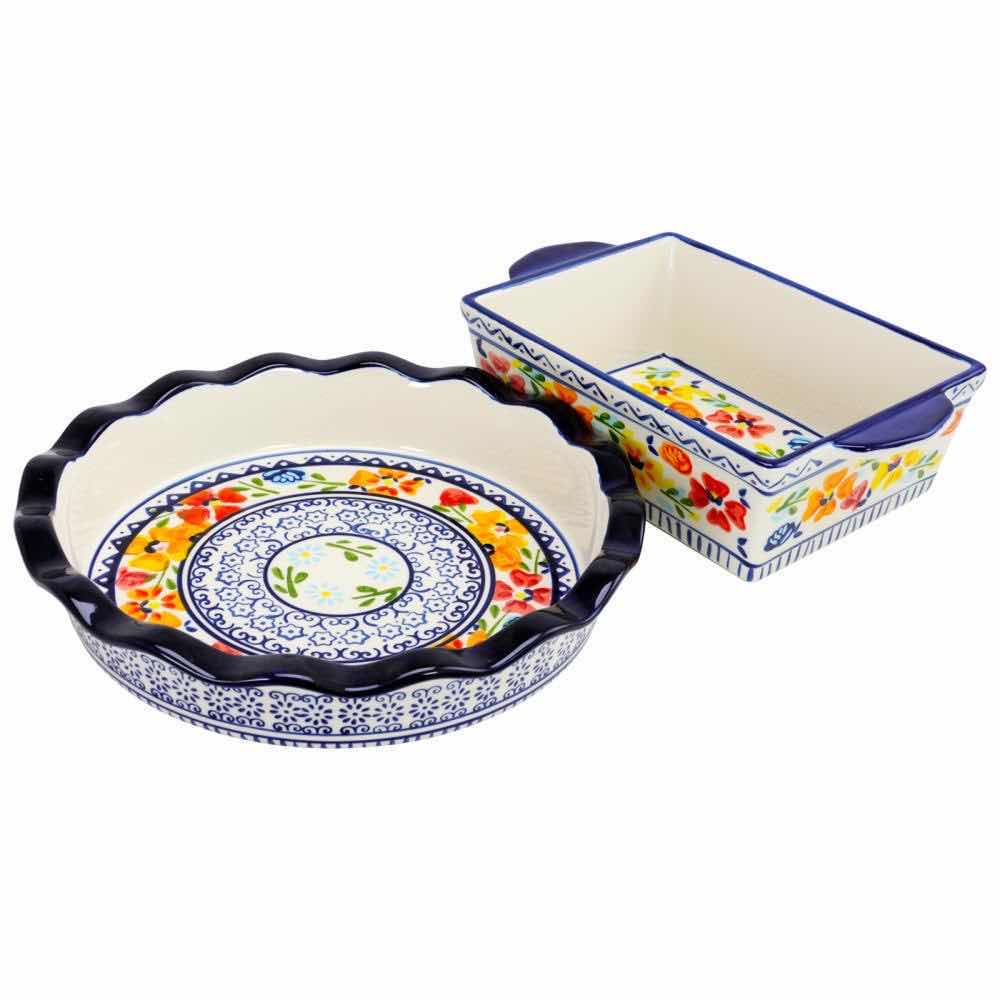 Photo 1 of GIBSON ELITE MULTICOLOR 2 PC CERAMIC CASSEROLE DISH & PIE PLATE SET