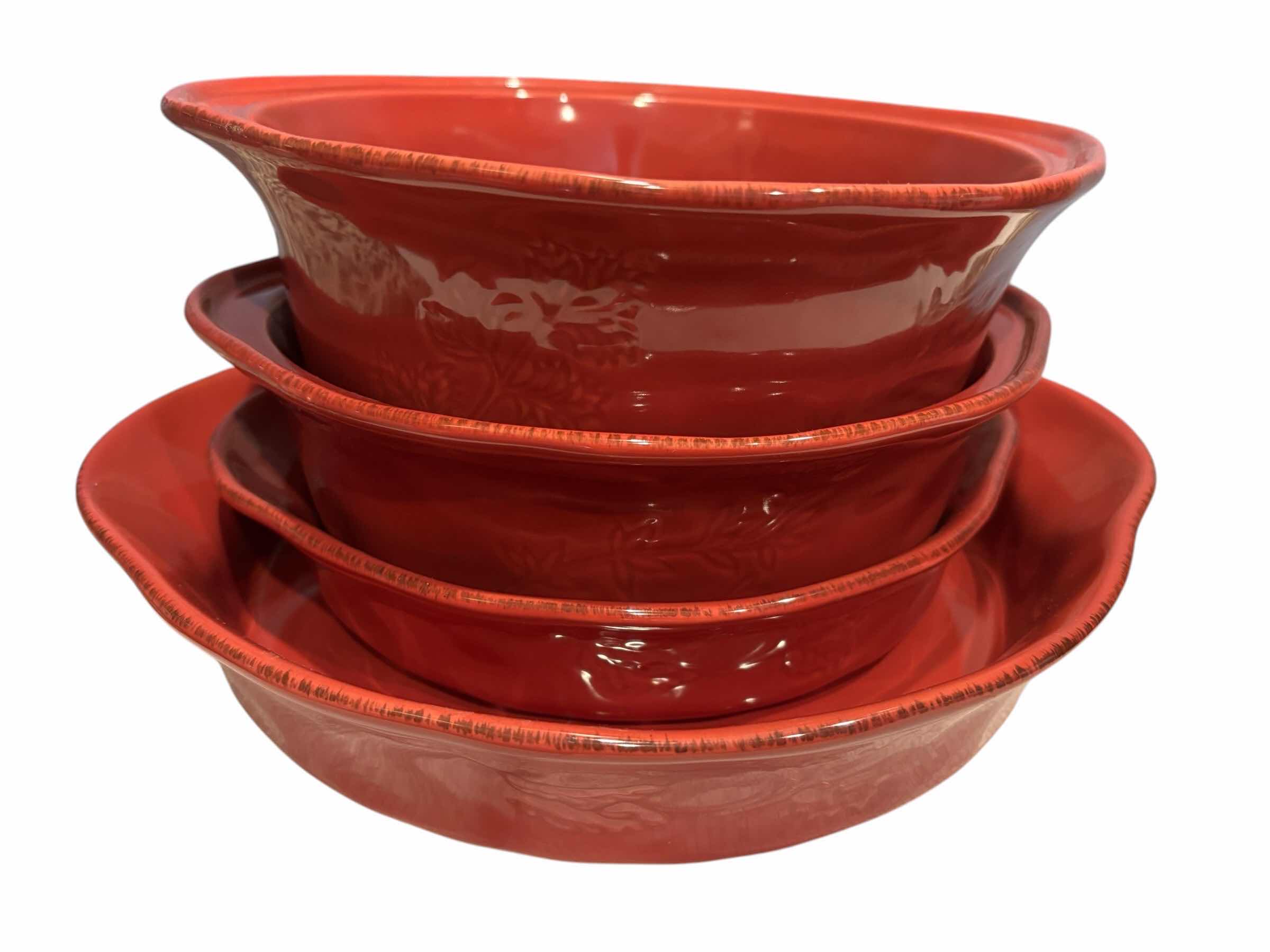Photo 1 of RACHAEL RAY BURGUNDY LEAVES STONEWARE CASSEROLE/BAKING DISH SET OF 4 (READ NOTES)