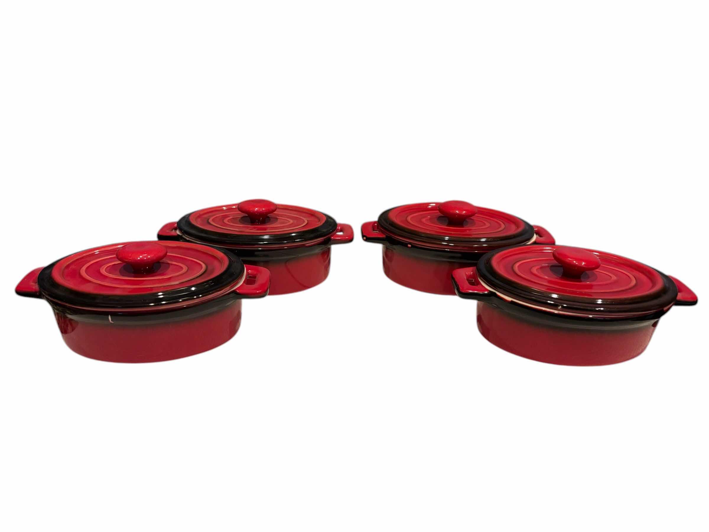 Photo 1 of SET OF 4 GLAZED STONEWARE SMALL CASSEROLE BAKING DISHES 6” X 4”