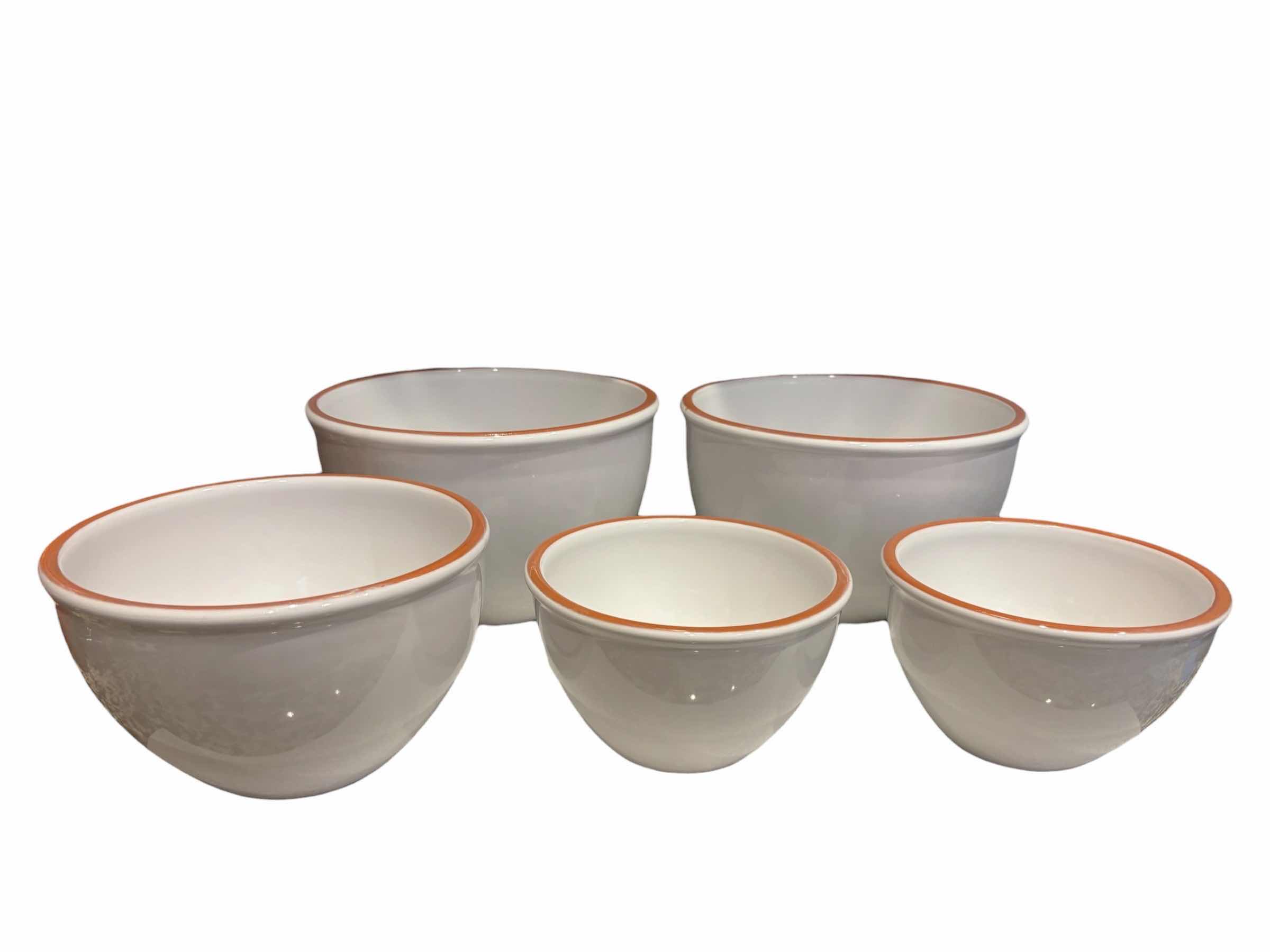 Photo 1 of HOME ESSENTIALS 5 PC HEAVY CERAMIC MIXING BOWL SET, PORTUGAL WHITE $48
