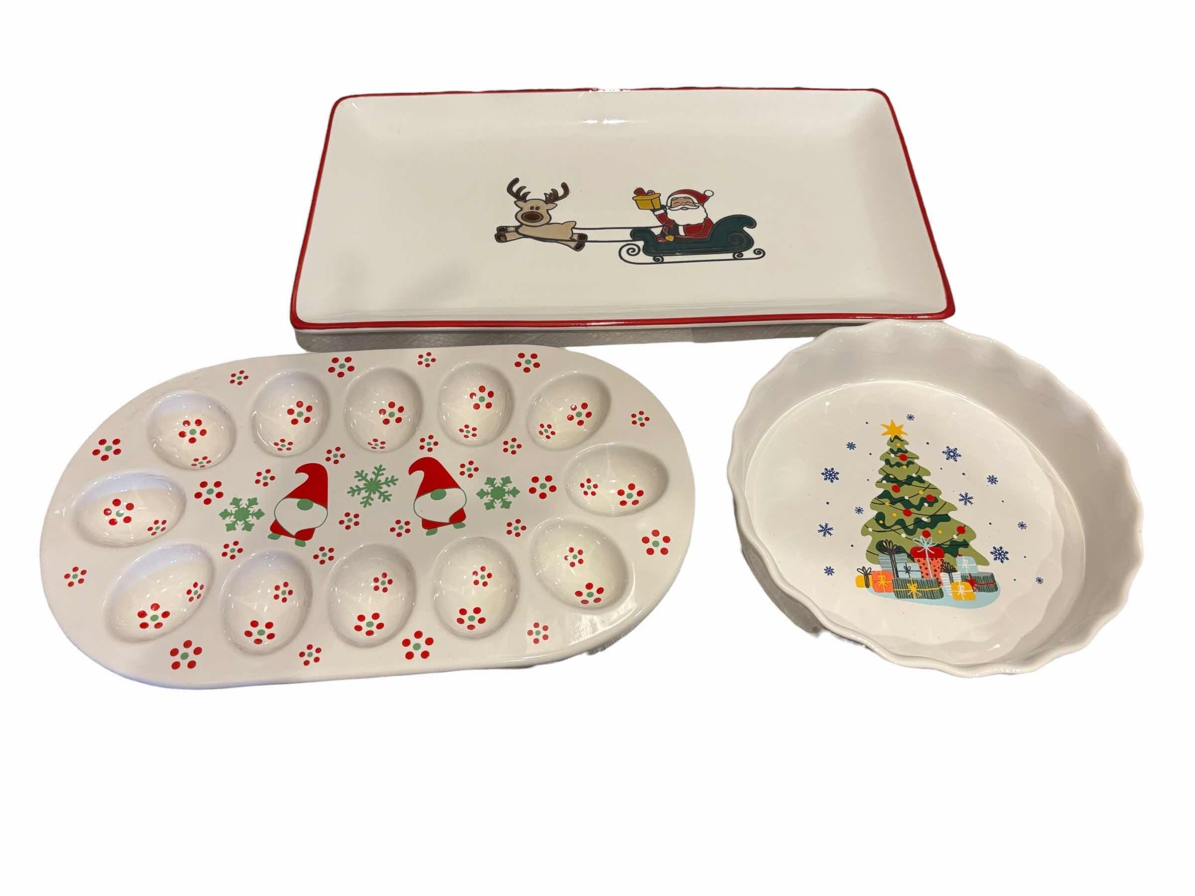 Photo 1 of CHRISTMAS THEME CERAMIC DISHES- SERVING TRAY, EGG TRAY & TART PLATE $35