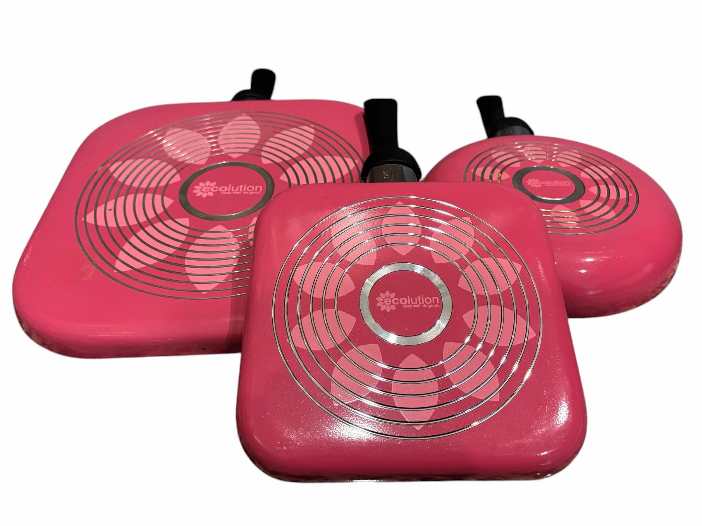 Photo 1 of ARTISTRY ECOLUTION 3 PC NON-STICK SKILLET SET, PINK (READ NOTES) $90