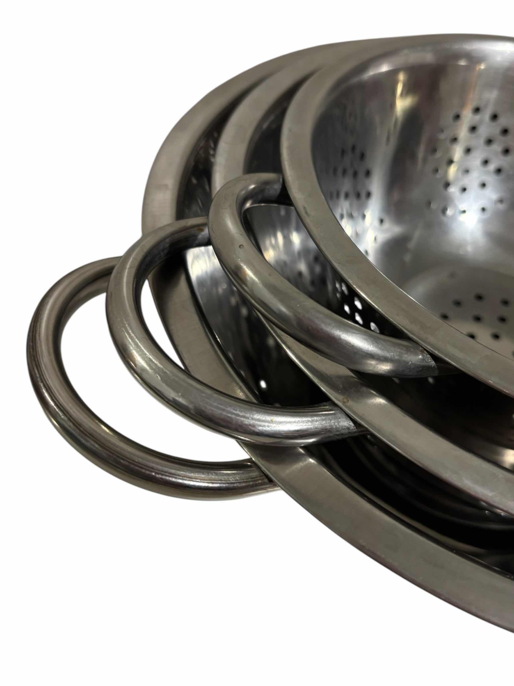 Photo 1 of 3 PACK STAINLESS STEEL COLANDERS W HANDLES- 5 QT, 3 QT & 1 QT $30