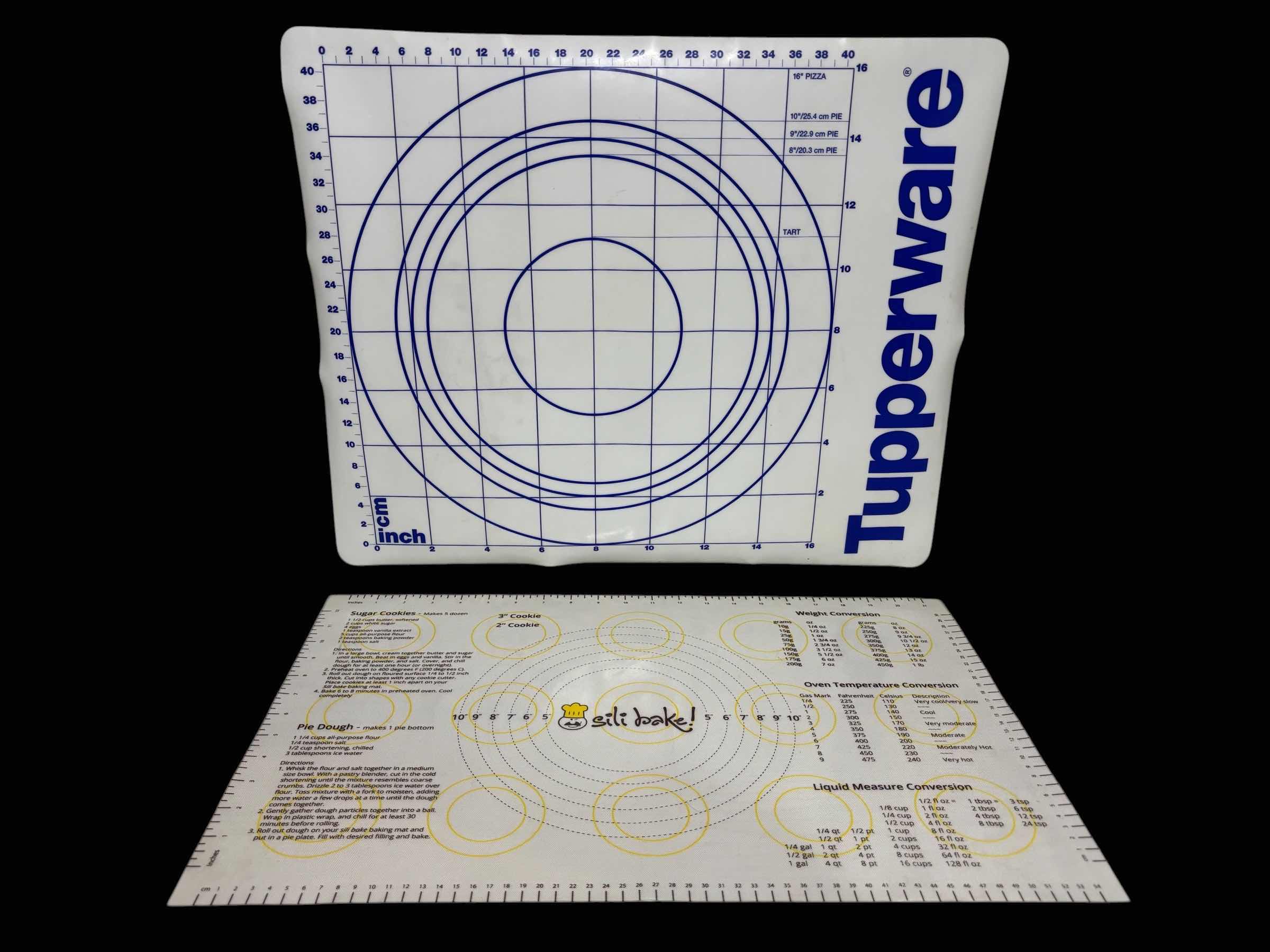 Photo 1 of 2 PC TUPPERWARE PIZZA/PIE MEASUREMENT CHART & SILI BAKE MEASUREMENT & CONVERSION CHART MATS $35