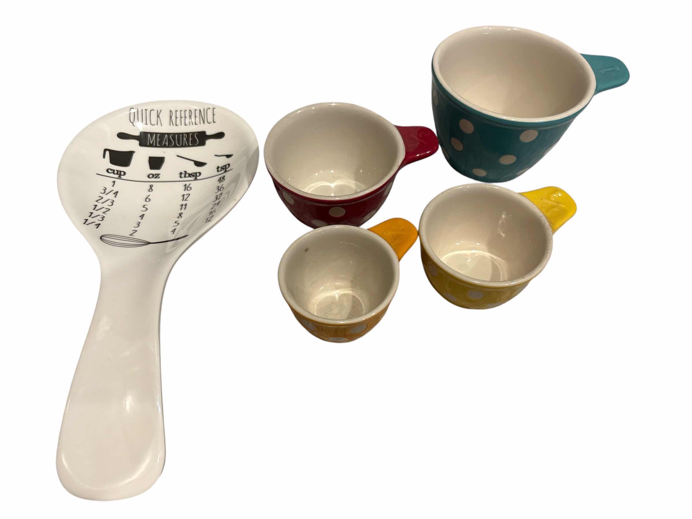 Photo 1 of CERAMIC MEASURING CUPS AND UTENSIL HOLDER (5)PCS
