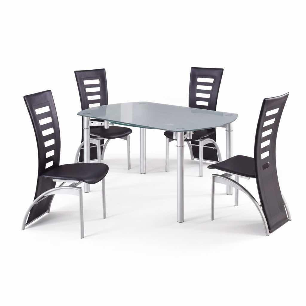 Photo 1 of GLOBAL FURNITURE DINETTE CHROME/BLACK 5PC DINING SET D135DT-TRANSITIONAL GLASS TOP & 4 ARMLESS CHAIRS (READ NOTES) $563