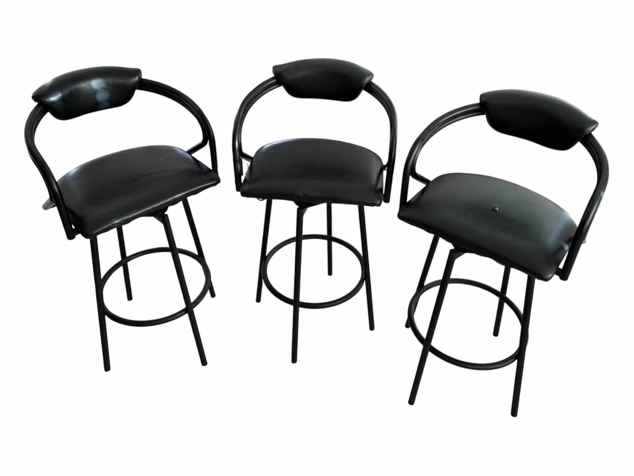 Photo 1 of HIGH BACK SWIVEL BLACK UPHOLSTERED COUNTER/BAR STOOLS 22“ X 16“ H37”-H42“ (5)