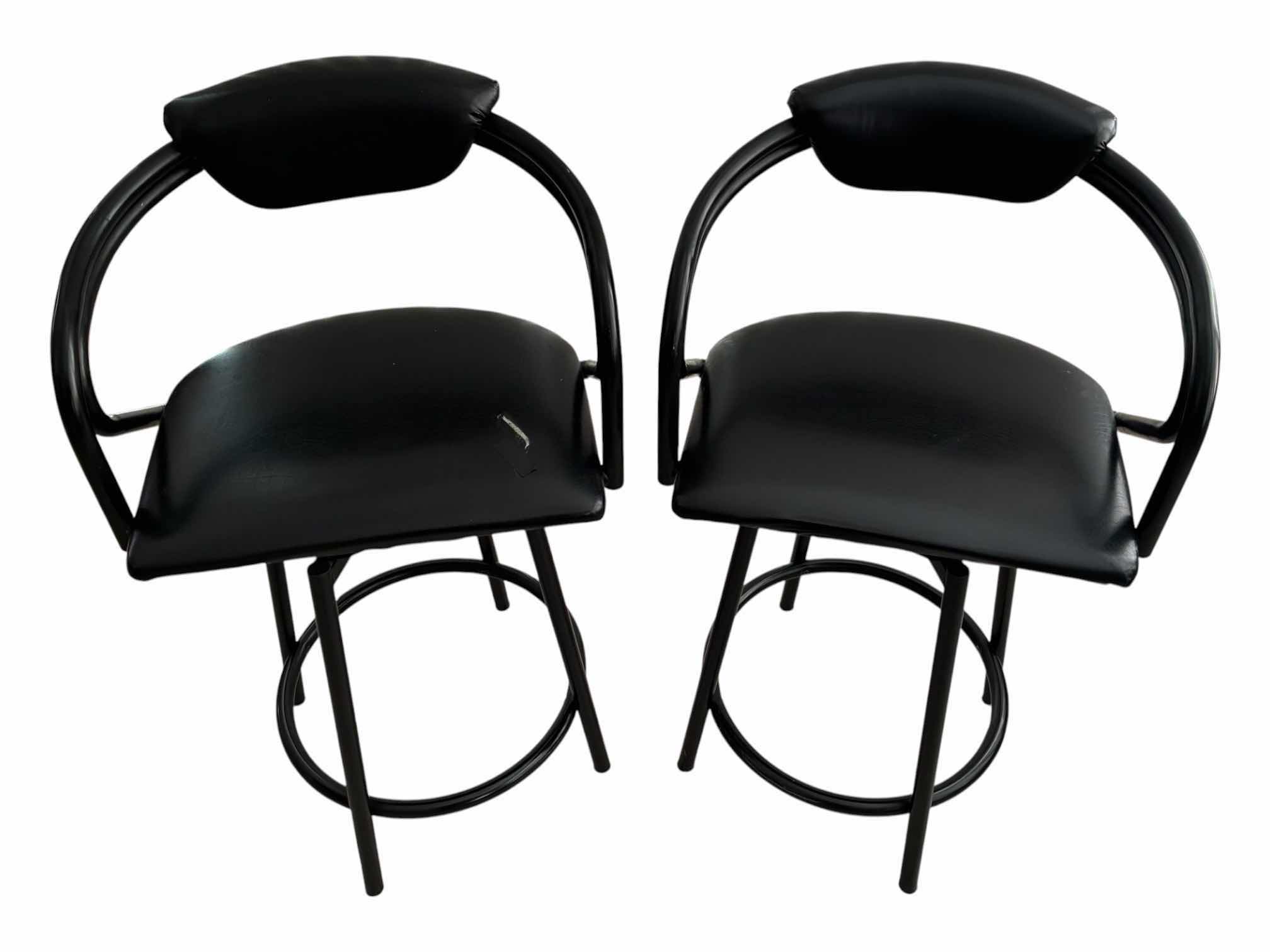 Photo 1 of HIGH BACK SWIVEL BLACK UPHOLSTERED COUNTER/BAR STOOLS 22“ X 16“ H37”-H42“ (5)