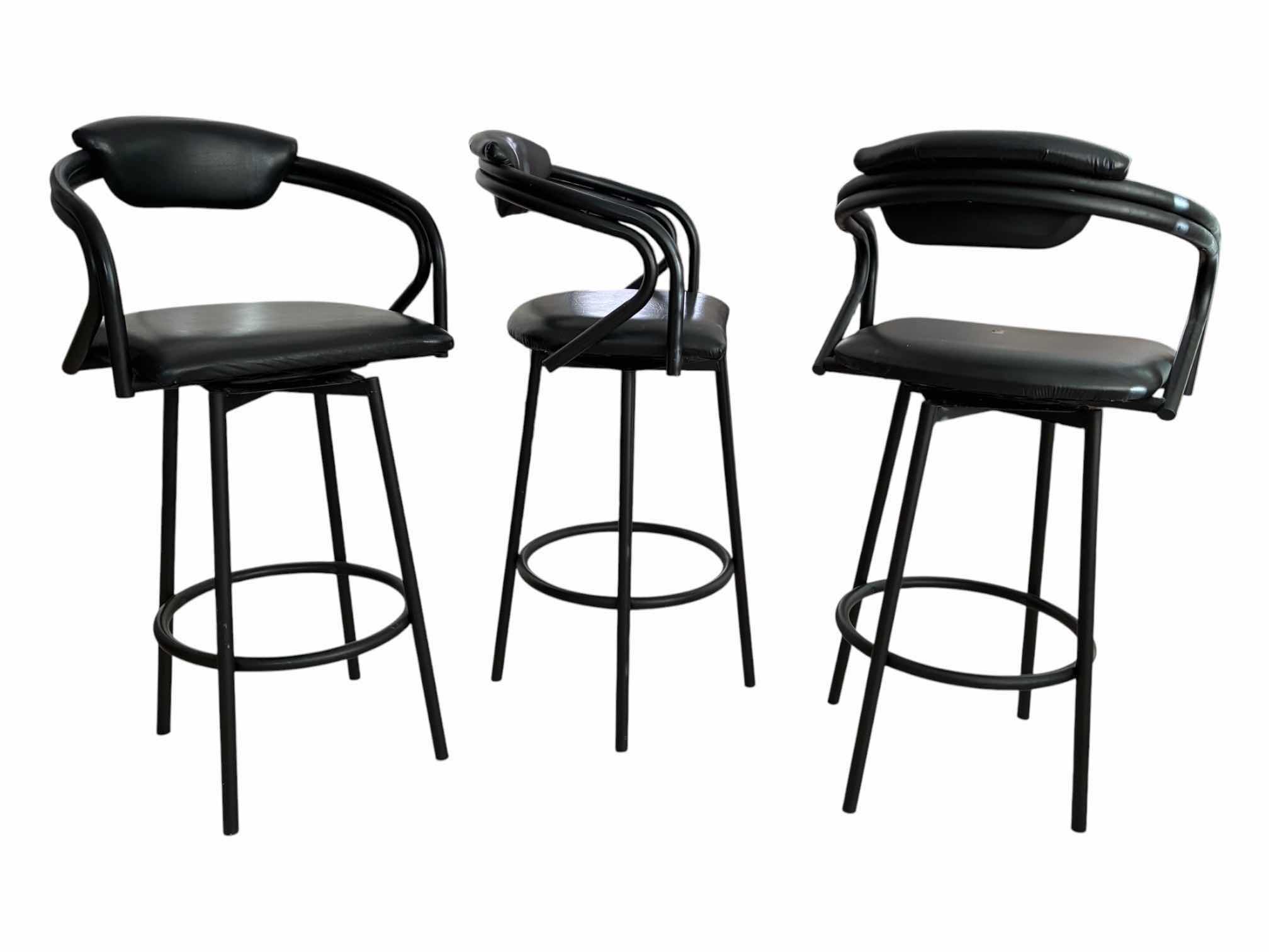 Photo 1 of HIGH BACK SWIVEL BLACK UPHOLSTERED COUNTER/BAR STOOLS 22“ X 16“ H37”-H42“ (5)