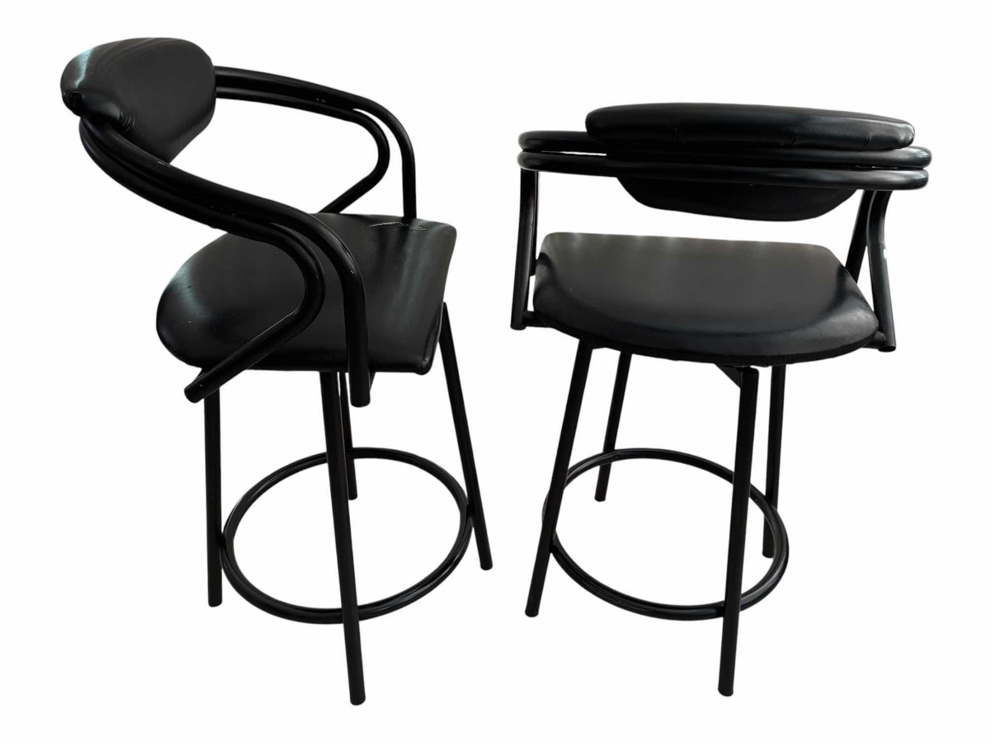 Photo 1 of HIGH BACK SWIVEL BLACK UPHOLSTERED COUNTER/BAR STOOLS 22“ X 16“ H37”-H42“ (5)