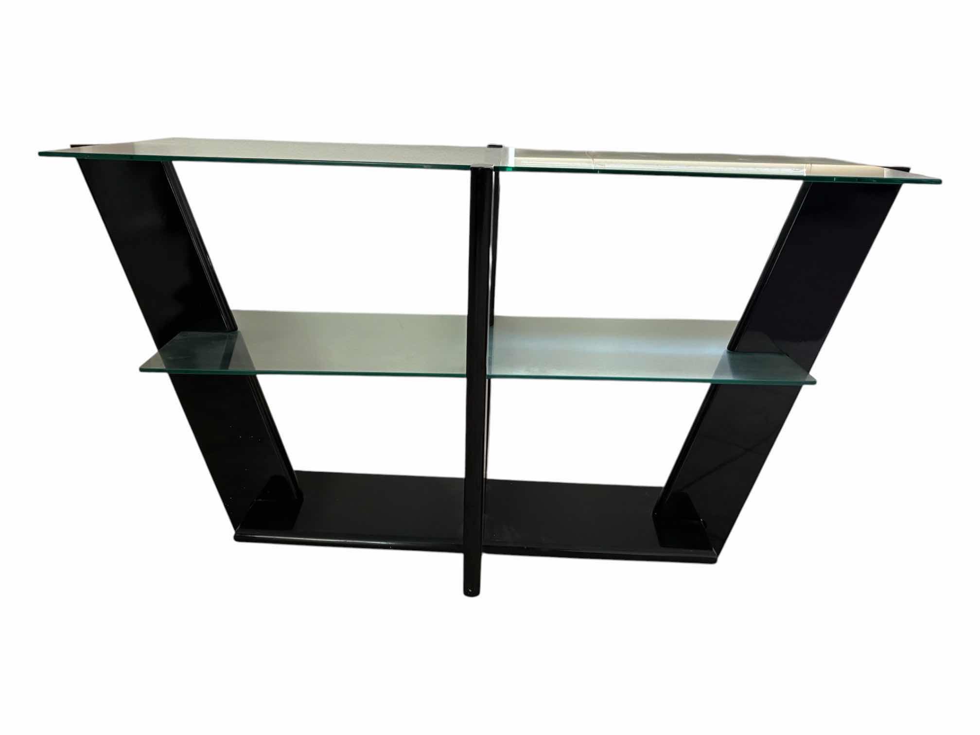 Photo 1 of TWO-TIER GLASS SHELF BLACK LAMINATE WOOD ACCENT TABLE (READ NOTES)