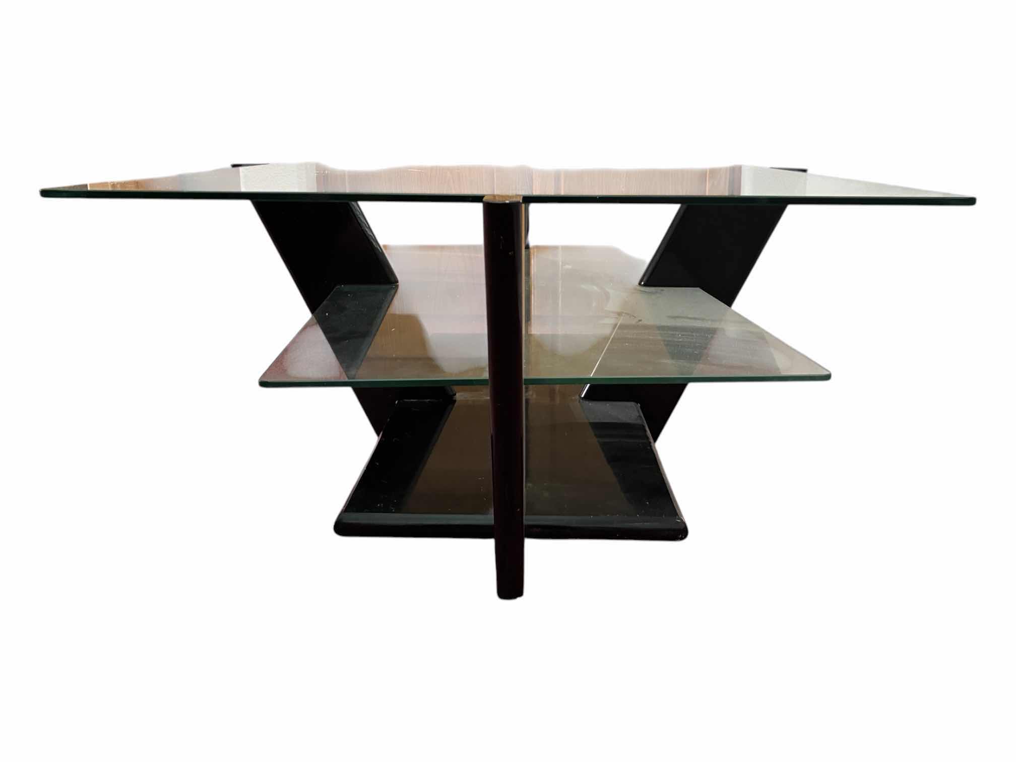 Photo 1 of TWO-TIER GLASS SHELF BLACK LAMINATE WOOD COFFEE TABLE (READ NOTES)