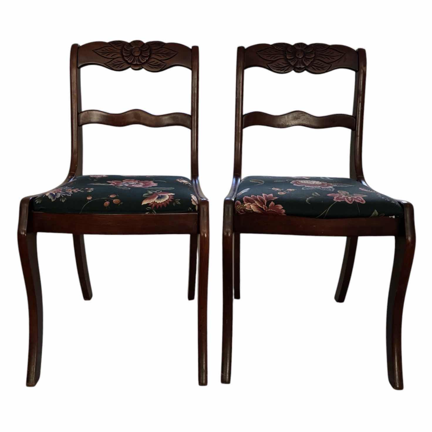 Photo 1 of VINTAGE TELL CITY CHAIR COMPANY FLORAL UPHOLSTERED MAHOGANY WOOD ACCENT CHAIRS (2)