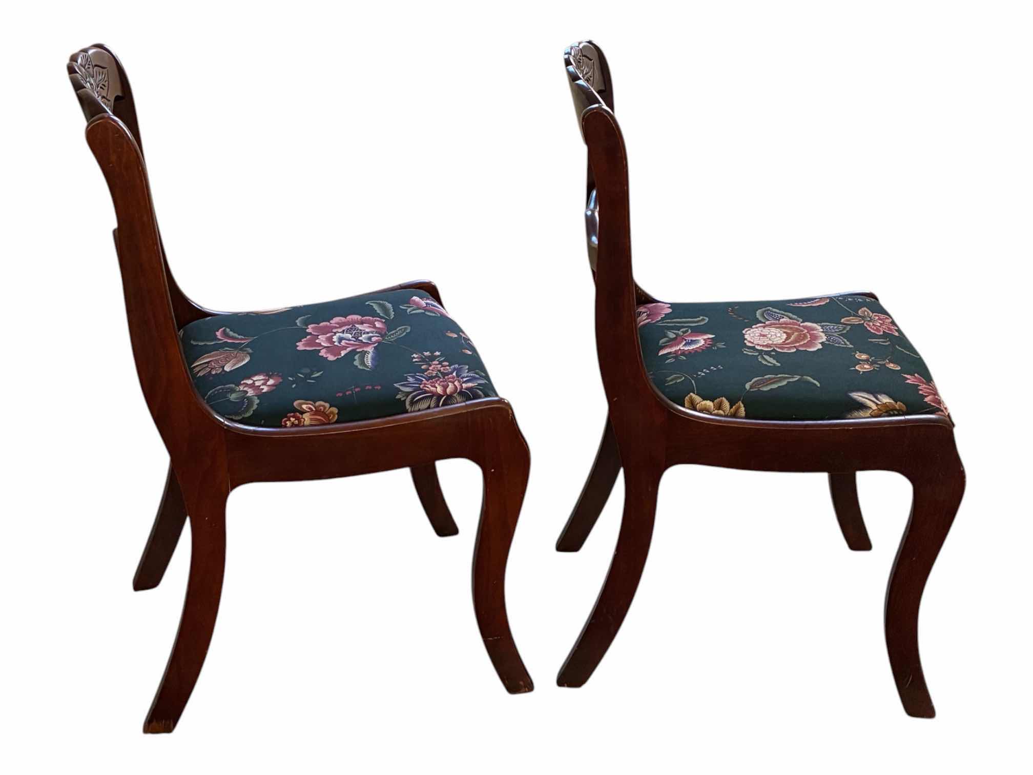 Photo 1 of VINTAGE TELL CITY CHAIR COMPANY FLORAL UPHOLSTERED MAHOGANY WOOD ACCENT CHAIRS (2)