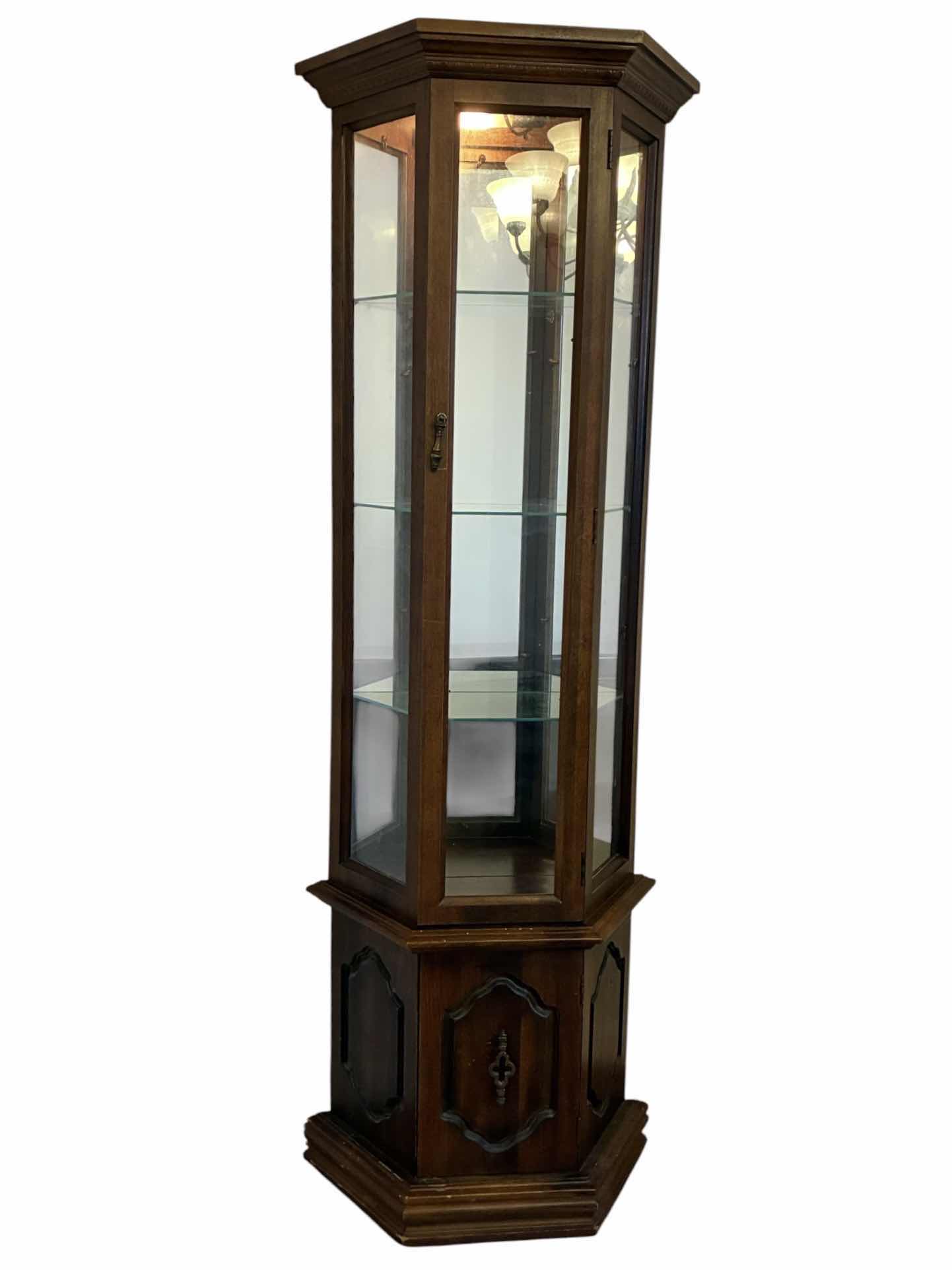 Photo 1 of TRADITIONAL MAHOGANY FINISH WOOD GLASS DOOR CARIO WALL CABINET 25“ X 12“ H70.5“