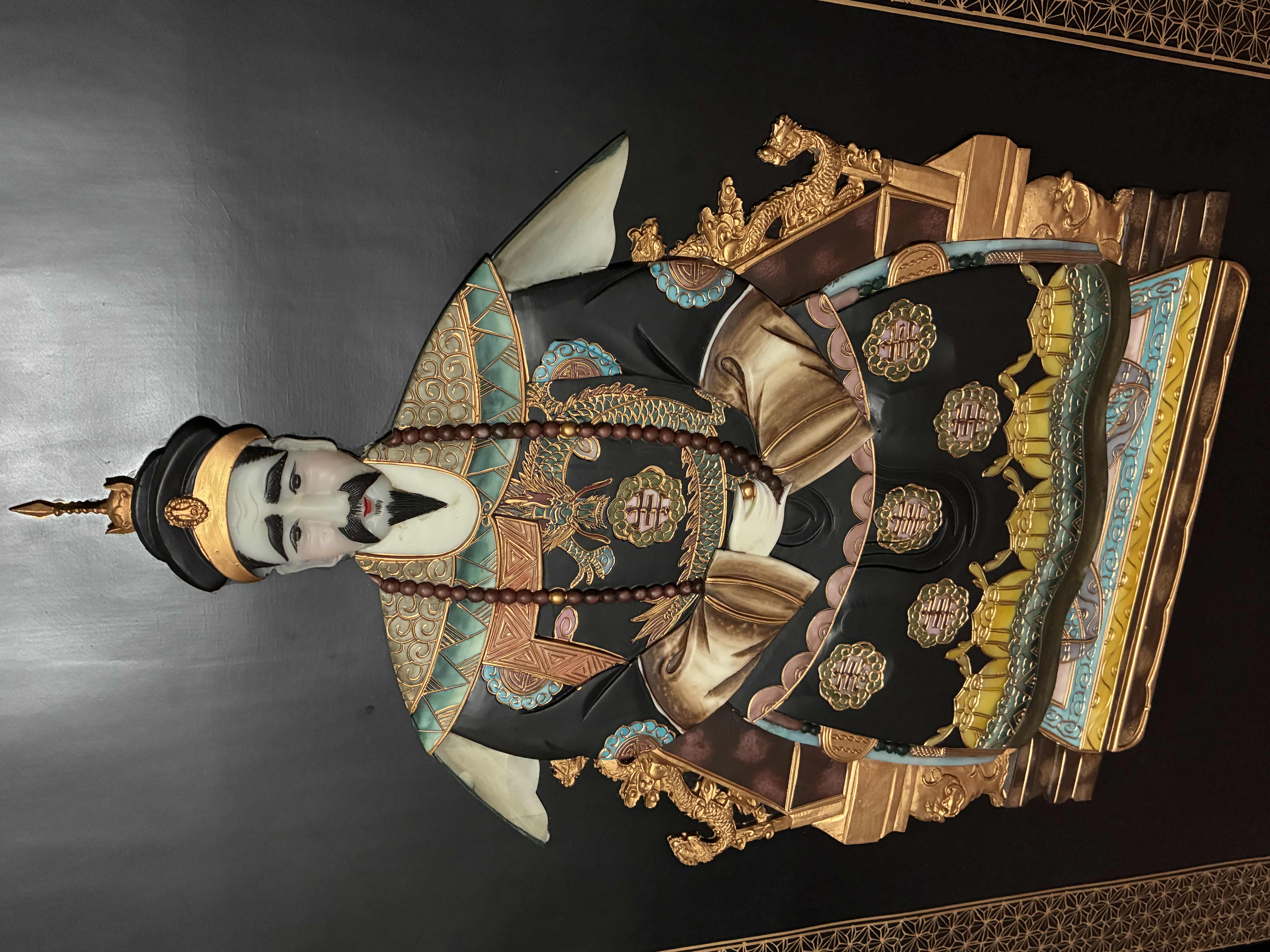 Photo 1 of CHINOISERIE HAND-PAINTED JADESTONE EMPEROR SOLID WOOD WALL PLAQUE ARTWORK 29.75“ X 1.5“ H48”
