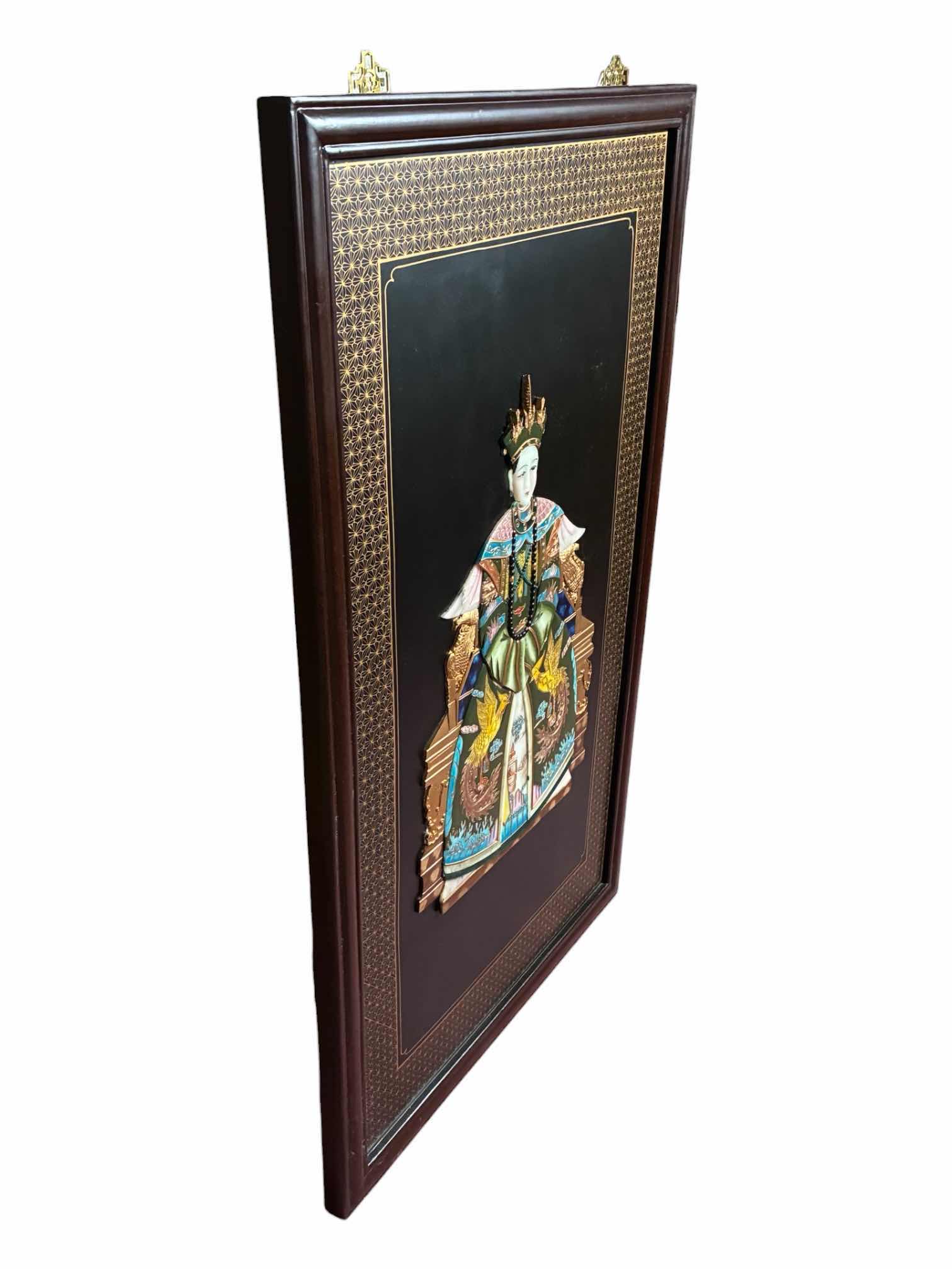 Photo 1 of CHINOISERIE HAND-PAINTED JADESTONE EMPRESS SOLID WOOD WALL PLAQUE ARTWORK 29.75“ X 1.5“ H48”