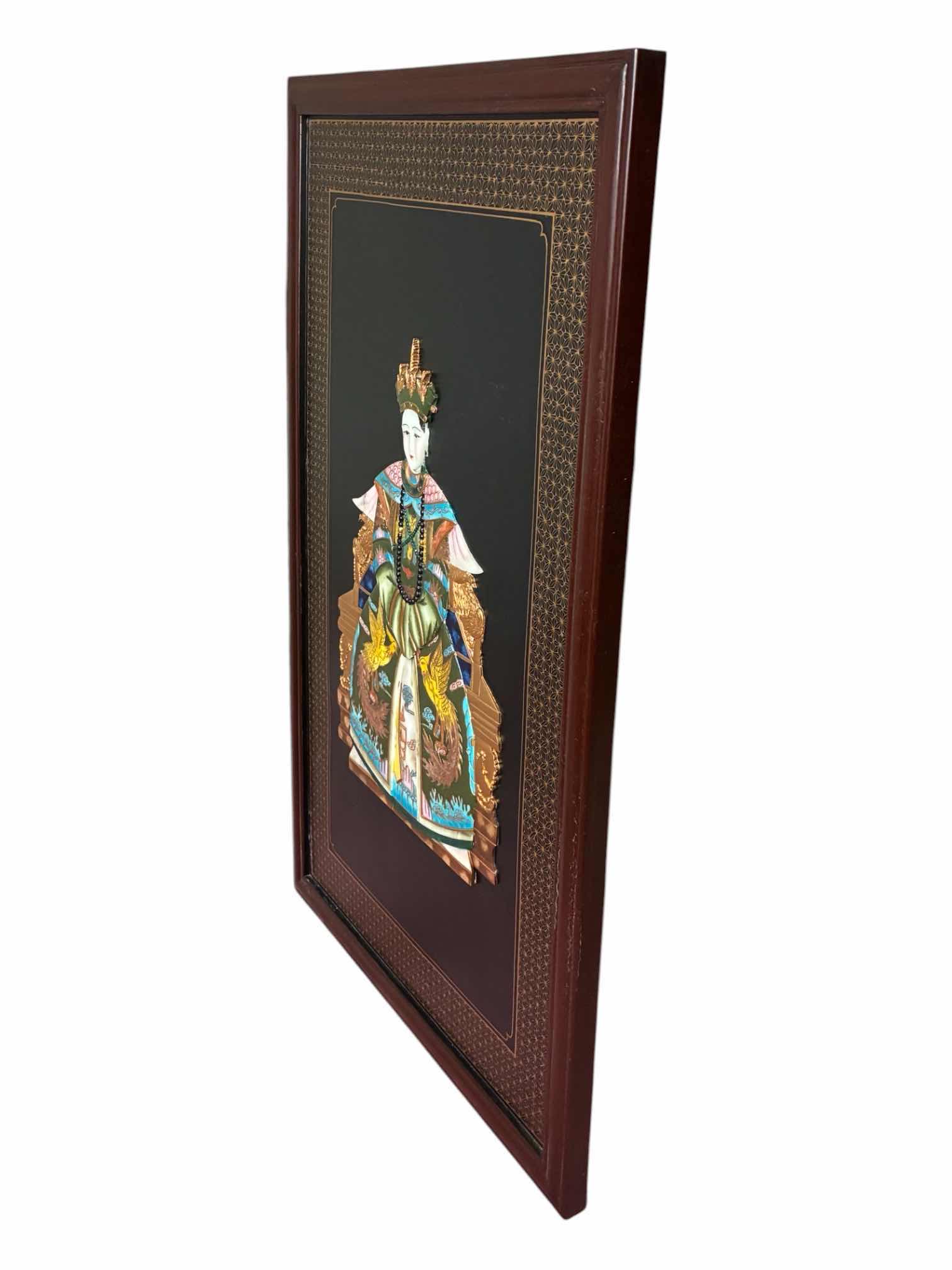 Photo 1 of CHINOISERIE HAND-PAINTED JADESTONE EMPRESS SOLID WOOD WALL PLAQUE ARTWORK 29.75“ X 1.5“ H48”