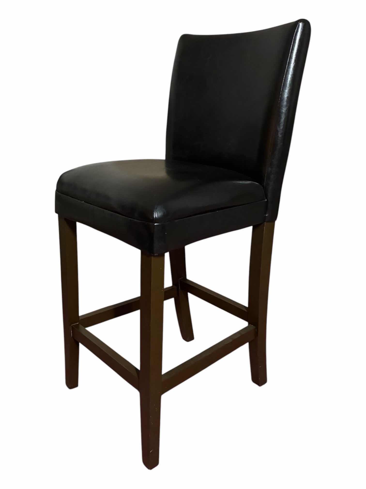 Photo 1 of STEIN MART BLACK LEATHER UPHOLSTERED WOOD BARSTOOL 19” X 19” H44”