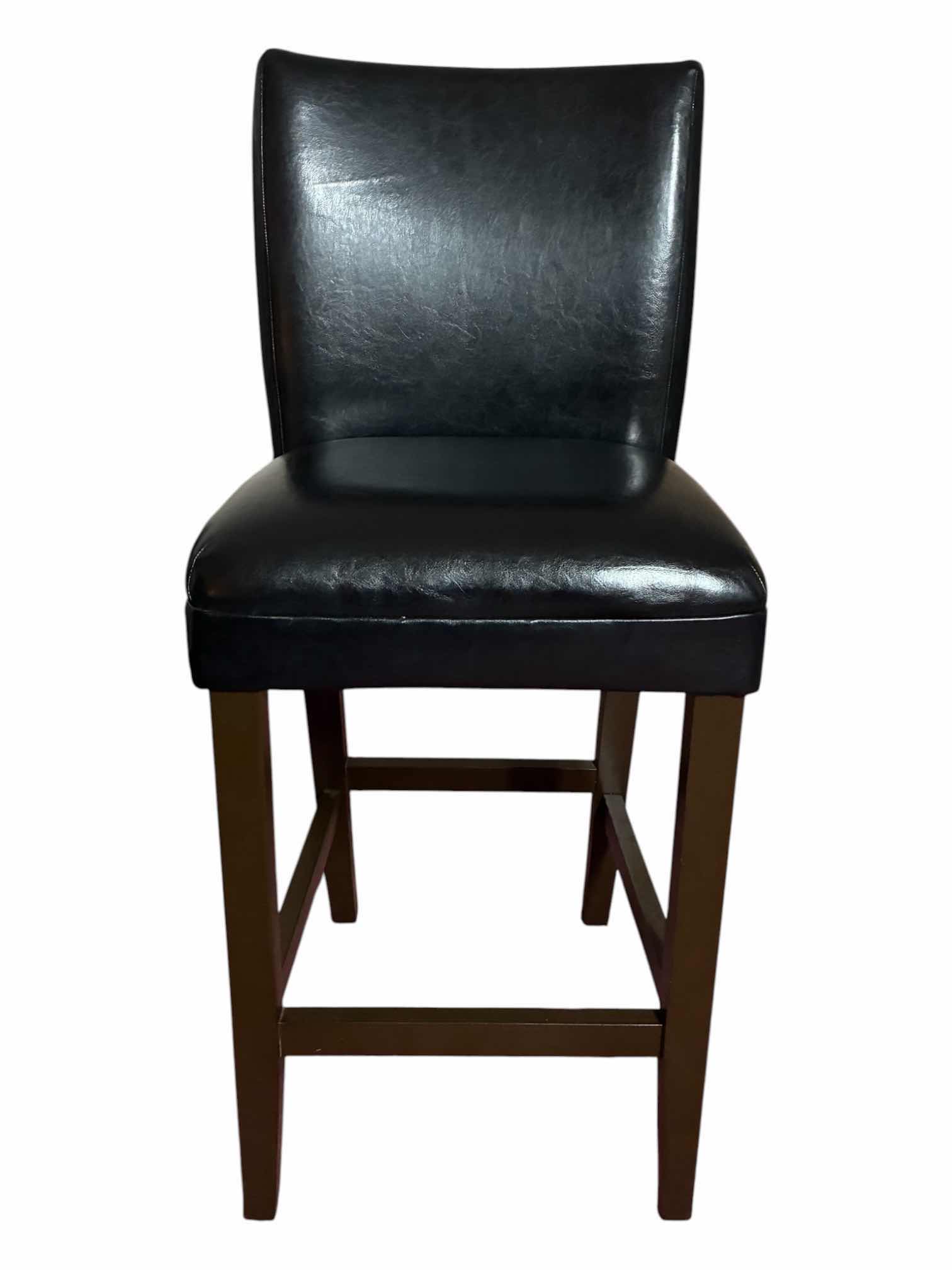 Photo 1 of STEIN MART BLACK LEATHER UPHOLSTERED WOOD BARSTOOL 19” X 19” H44”