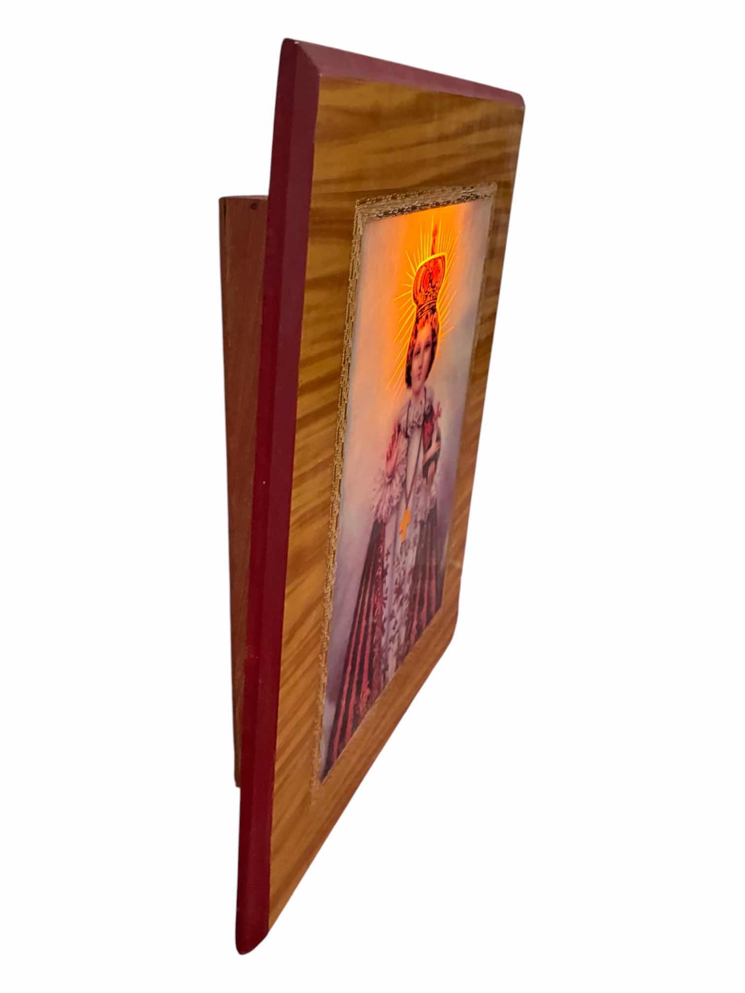 Photo 1 of INFANT JESUS OF PRAGUE WOOD LIGHT UP ARTWORK 12.5“ X 3” H14.5”