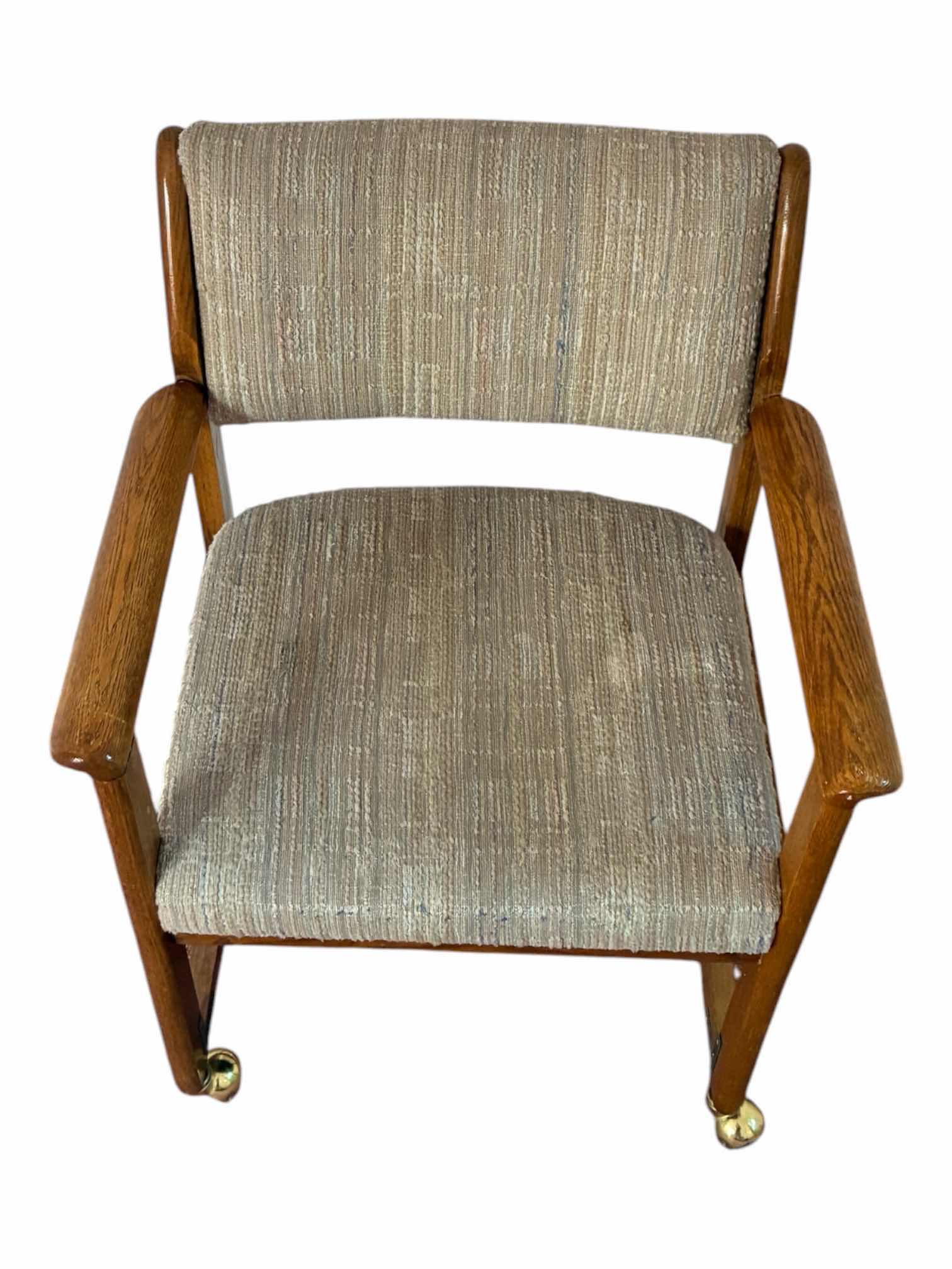 Photo 1 of VINTAGE TWEED UPHOLSTERED WOOD ROLLING CHAIR 20.5“ x 19“ x 31“