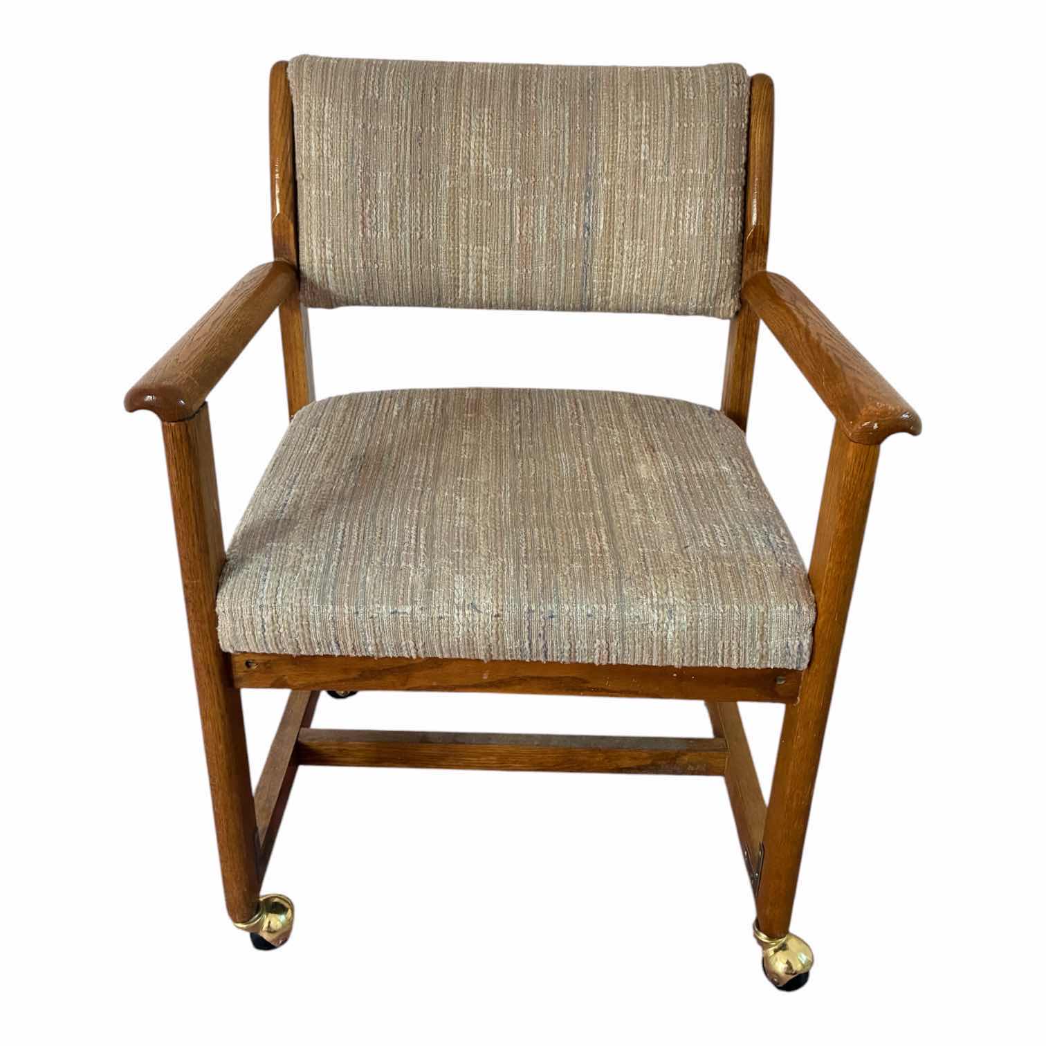 Photo 1 of VINTAGE TWEED UPHOLSTERED WOOD ROLLING CHAIR 20.5“ x 19“ x 31“