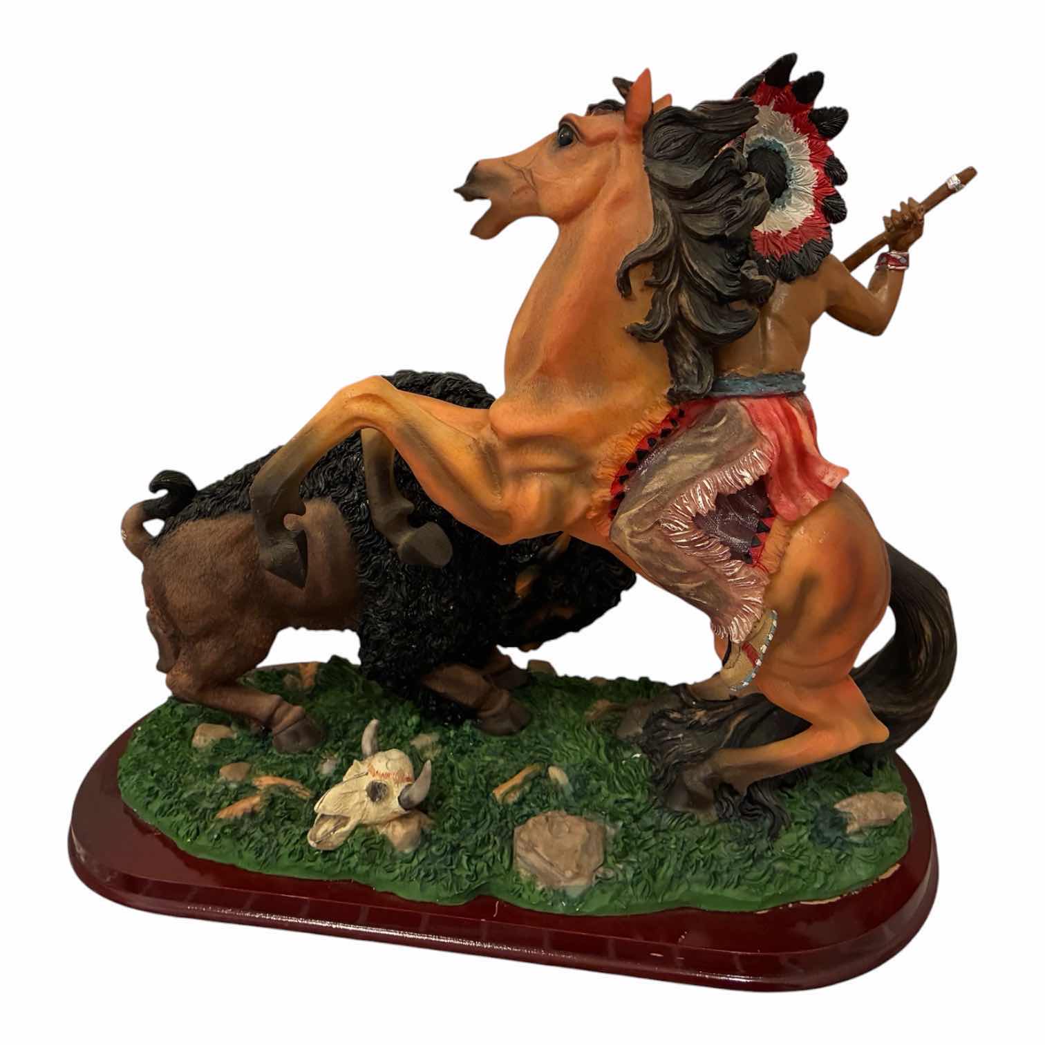 Photo 1 of YANGLIN COLLECTION NATIVE AMERICAN INDIAN CHEF SPEAR HUNTING BUFFALO SCULPTURE 15“ X 7.5“ H13“