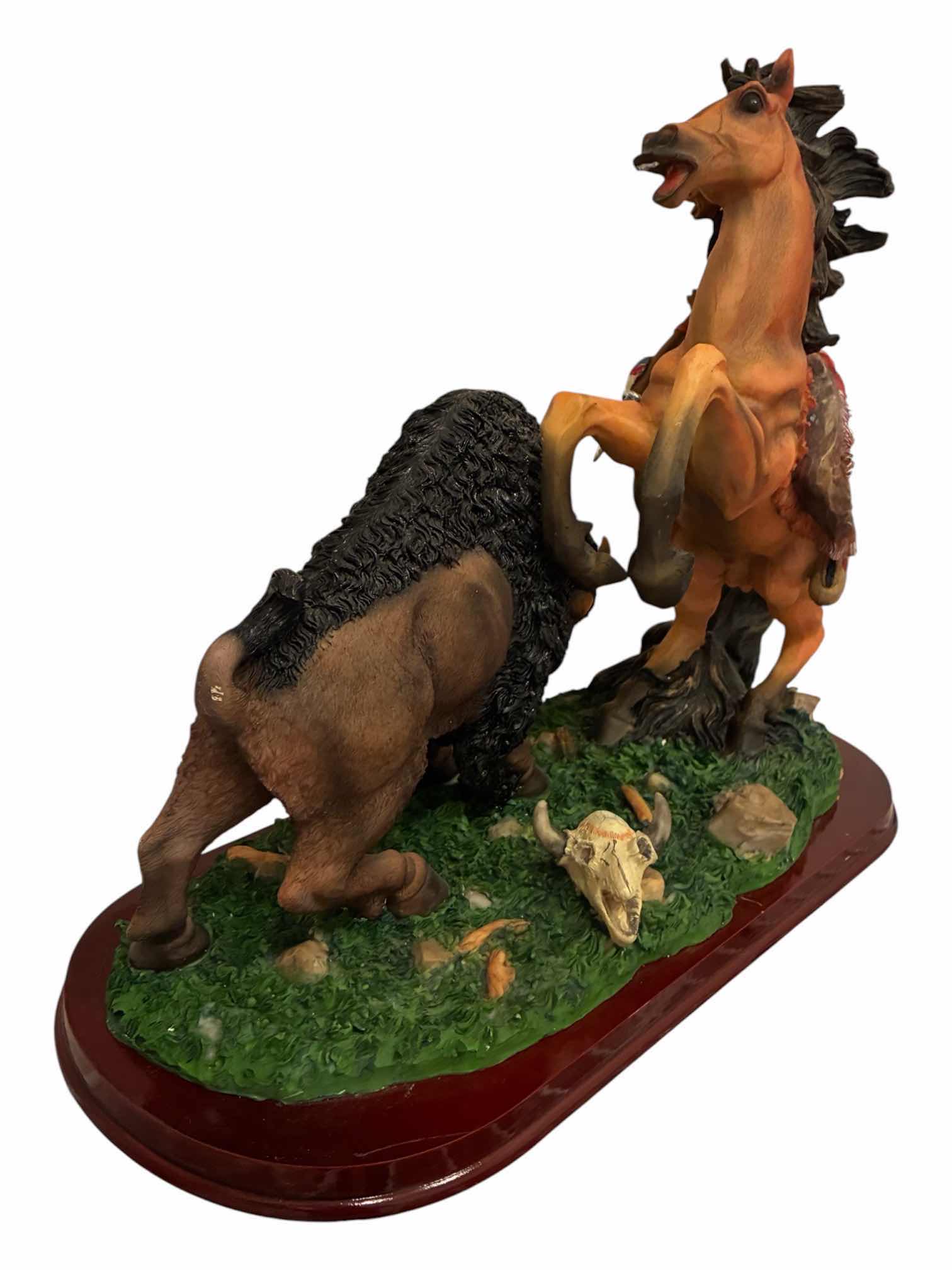 Photo 1 of YANGLIN COLLECTION NATIVE AMERICAN INDIAN CHEF SPEAR HUNTING BUFFALO SCULPTURE 15“ X 7.5“ H13“